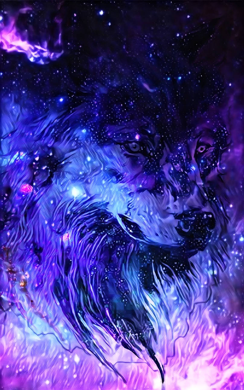 Digital Painting ng Purple Galaxy Wolf Wallpaper