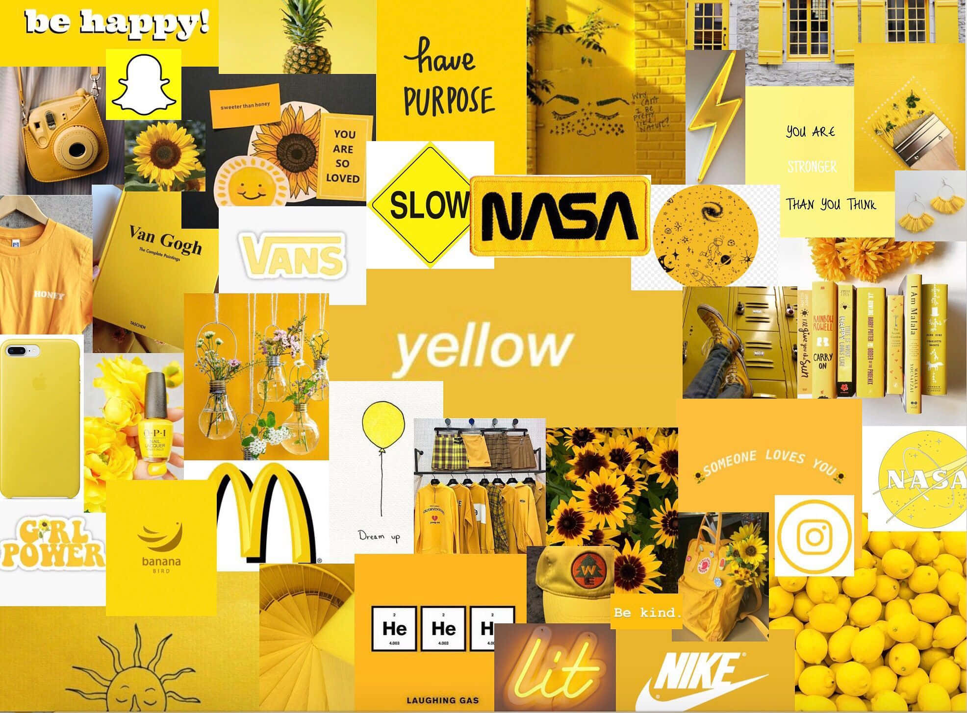 Dilaw na Aesthetic Wall Collage Wallpaper