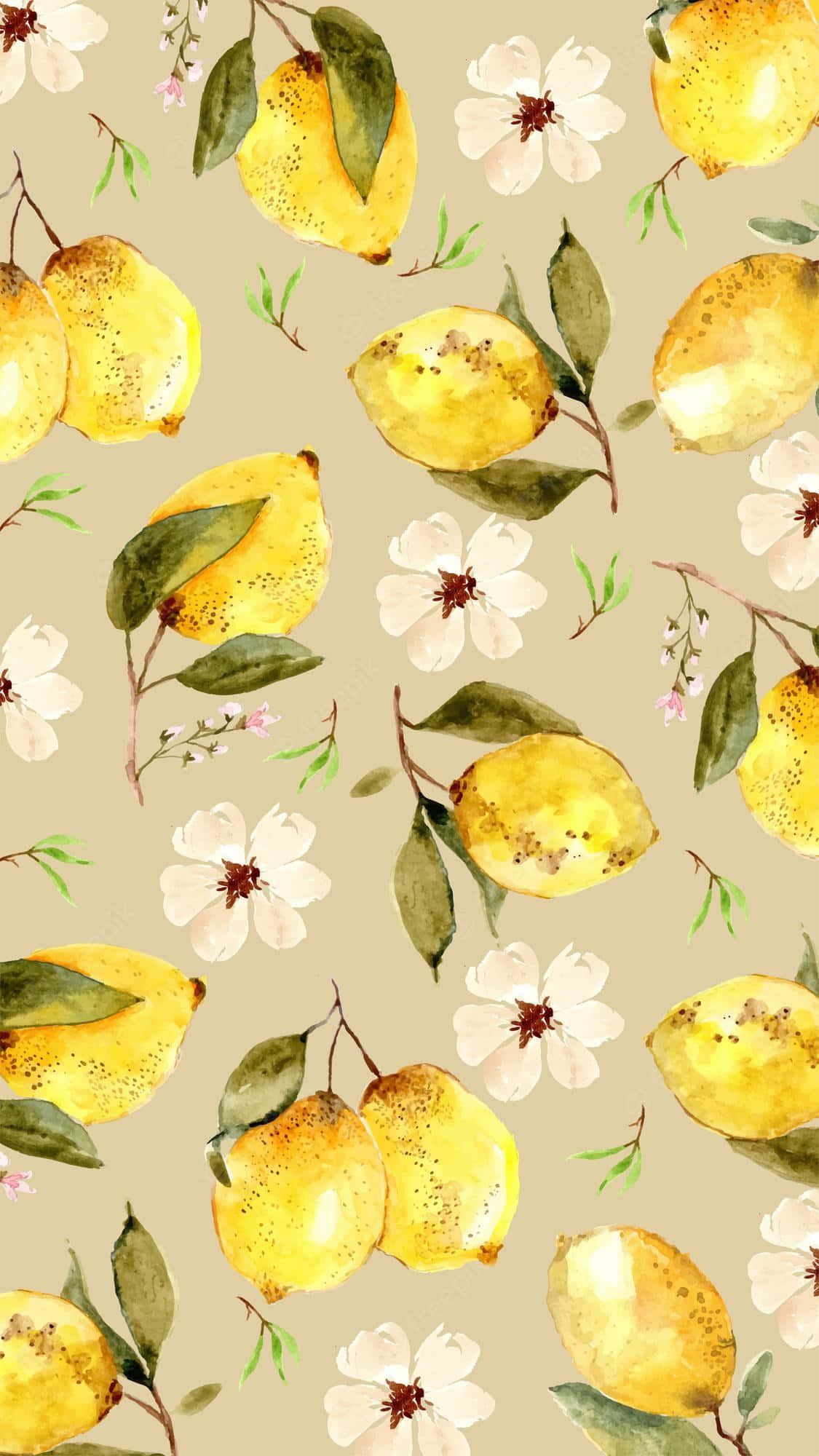 Dilaw na Estetiko na Telepono na may mga Limon at Bulaklak Wallpaper