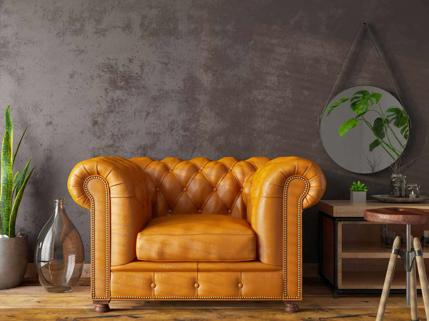 Dilaw na Leather na Fauteuil na Upuan Pangbasa Wallpaper