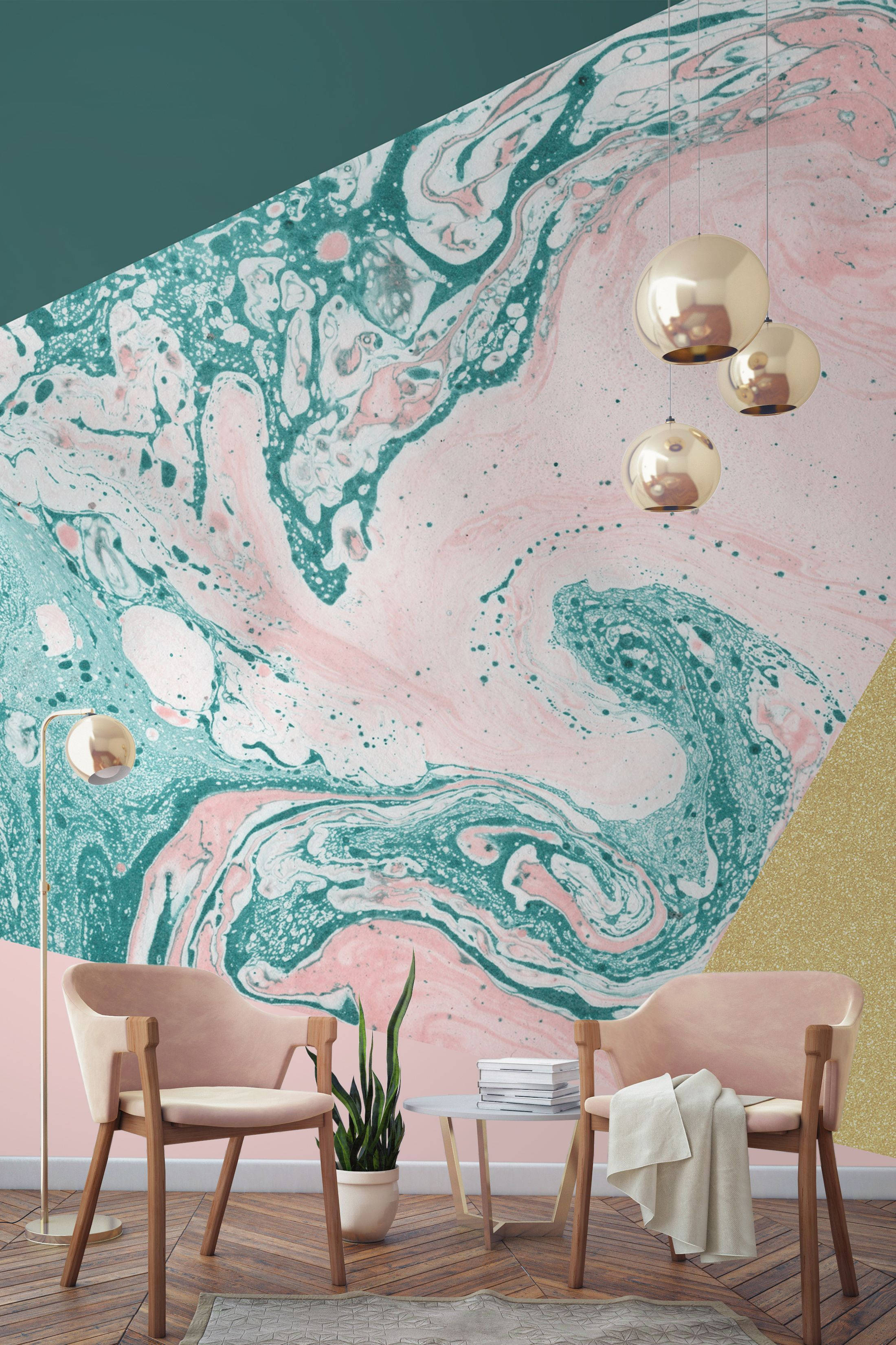 Dingding na Marmol na Pastel Berde at Rosas Wallpaper