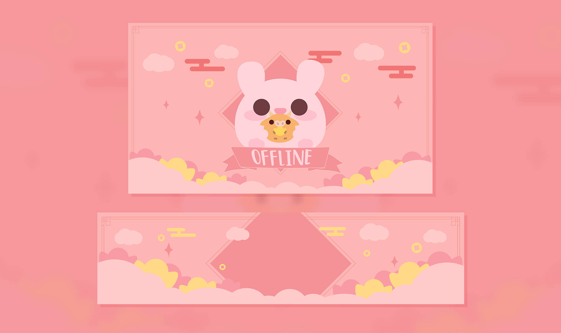 Disenyo ng Pink Kawaii Rabbit Twitch Stream Wallpaper