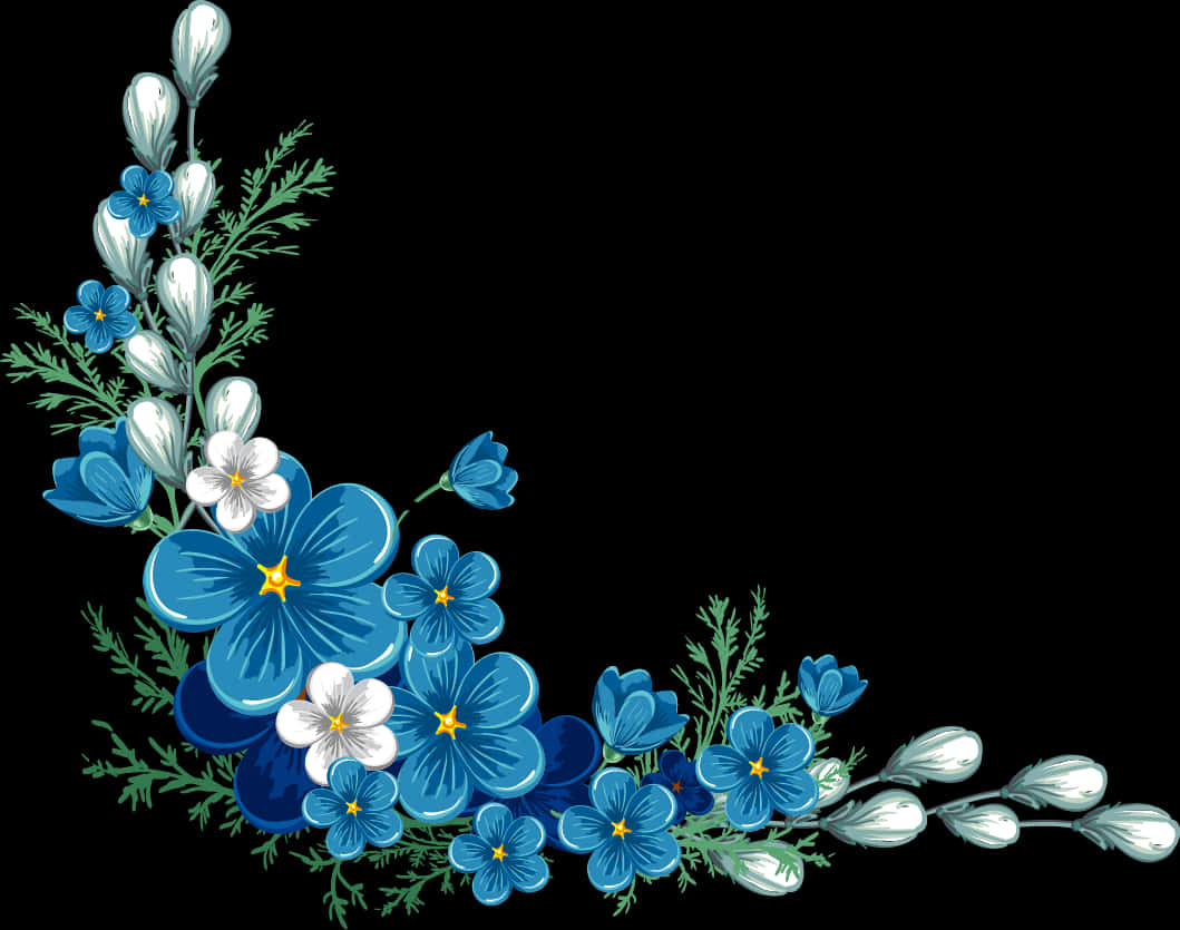 Disenyong Asul na Bulaklak sa Sulok Wallpaper