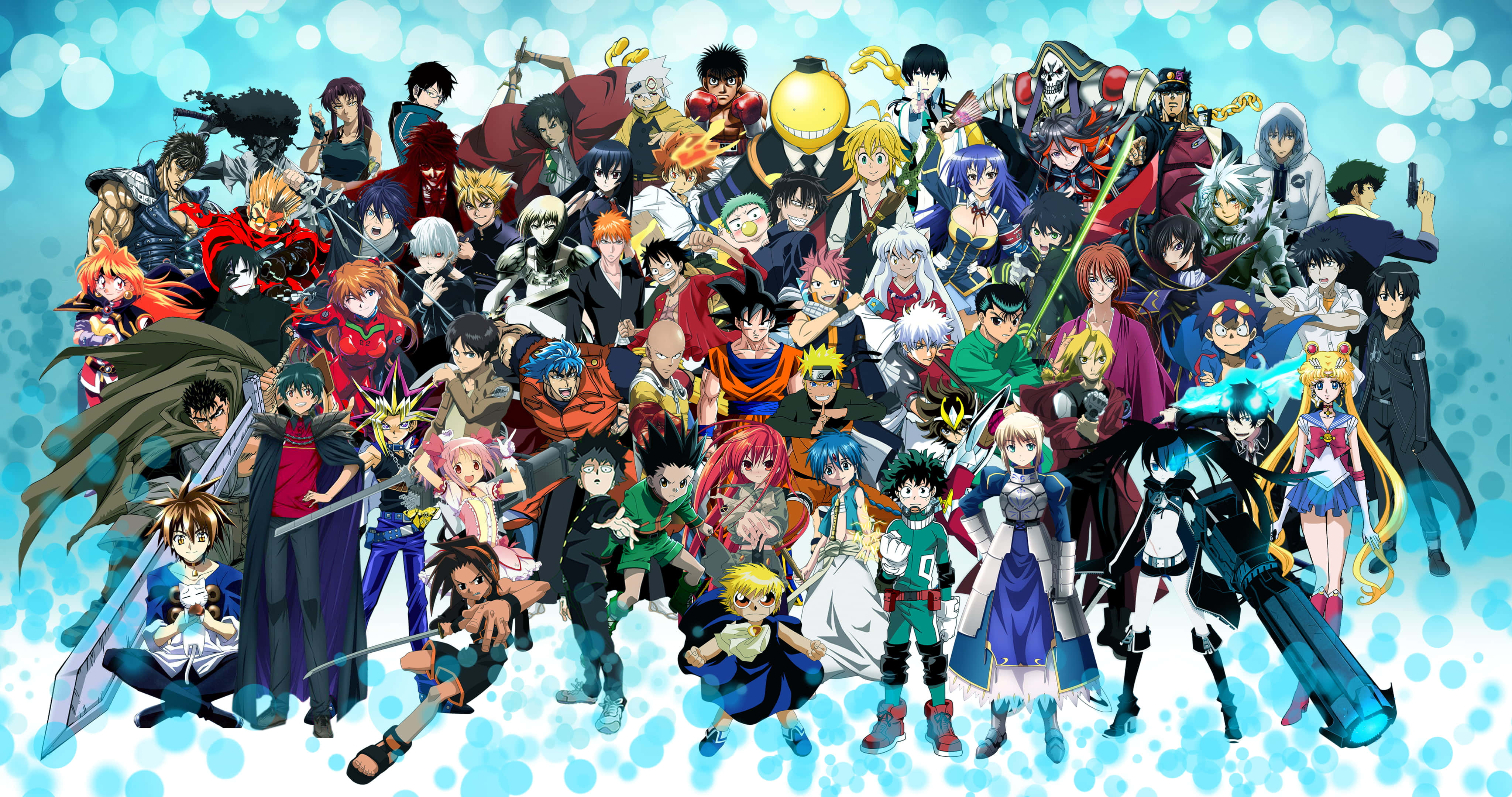 Disenyong Bokeh Laban sa Lahat ng Anime Characters HD Wallpaper