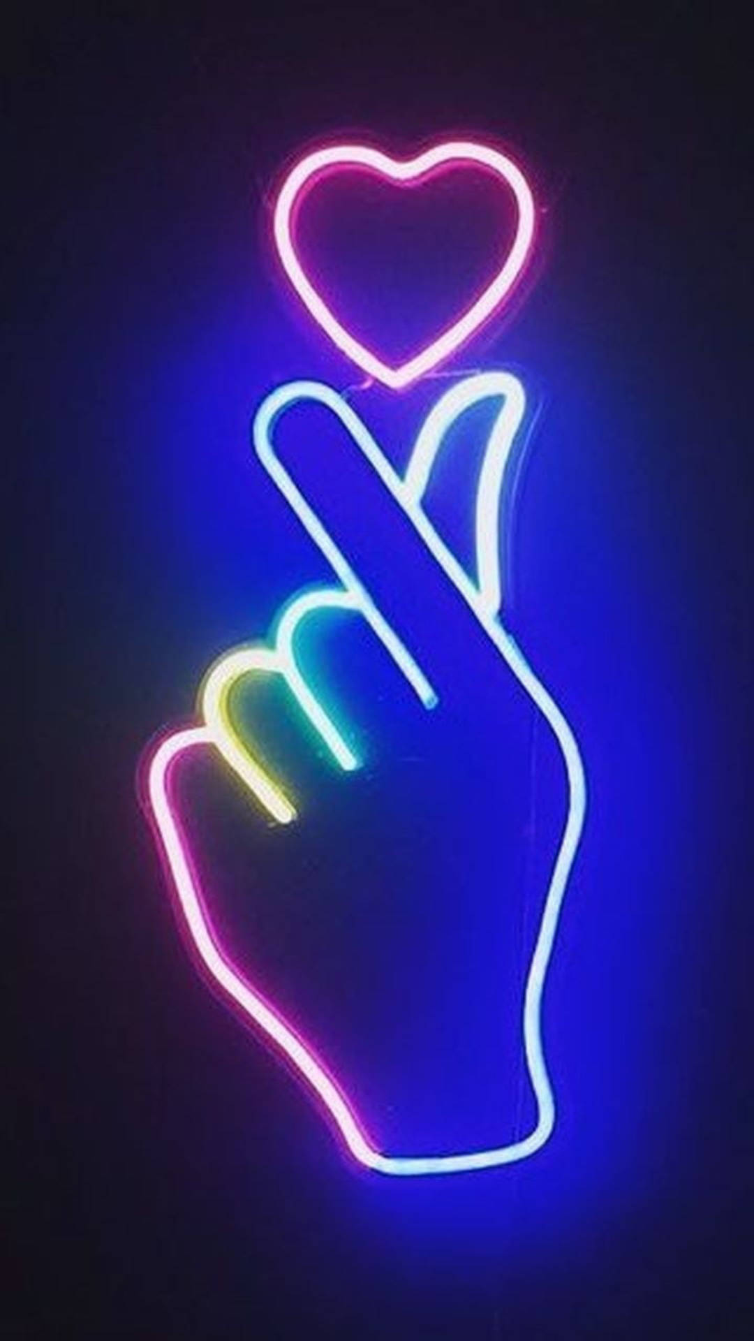Disenyong Puso ng Daliri na May Ilaw ng Neon Wallpaper