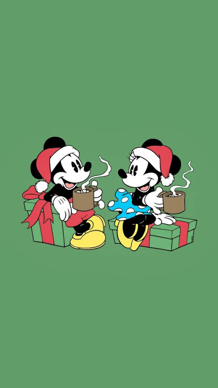 Disney Christmas iPhone Mickey at Minnie Nagkakape Wallpaper