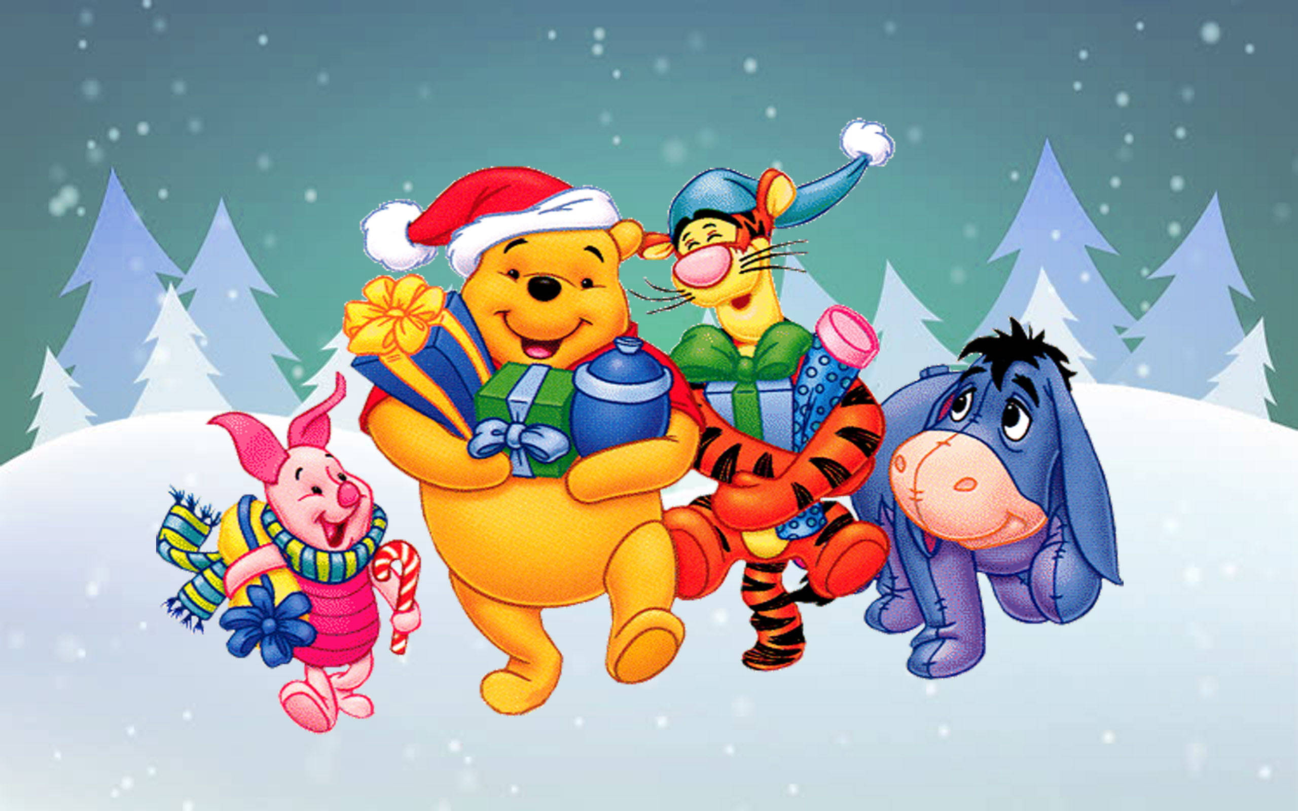 Disney Winnie The Pooh Tema ng Pasko Wallpaper