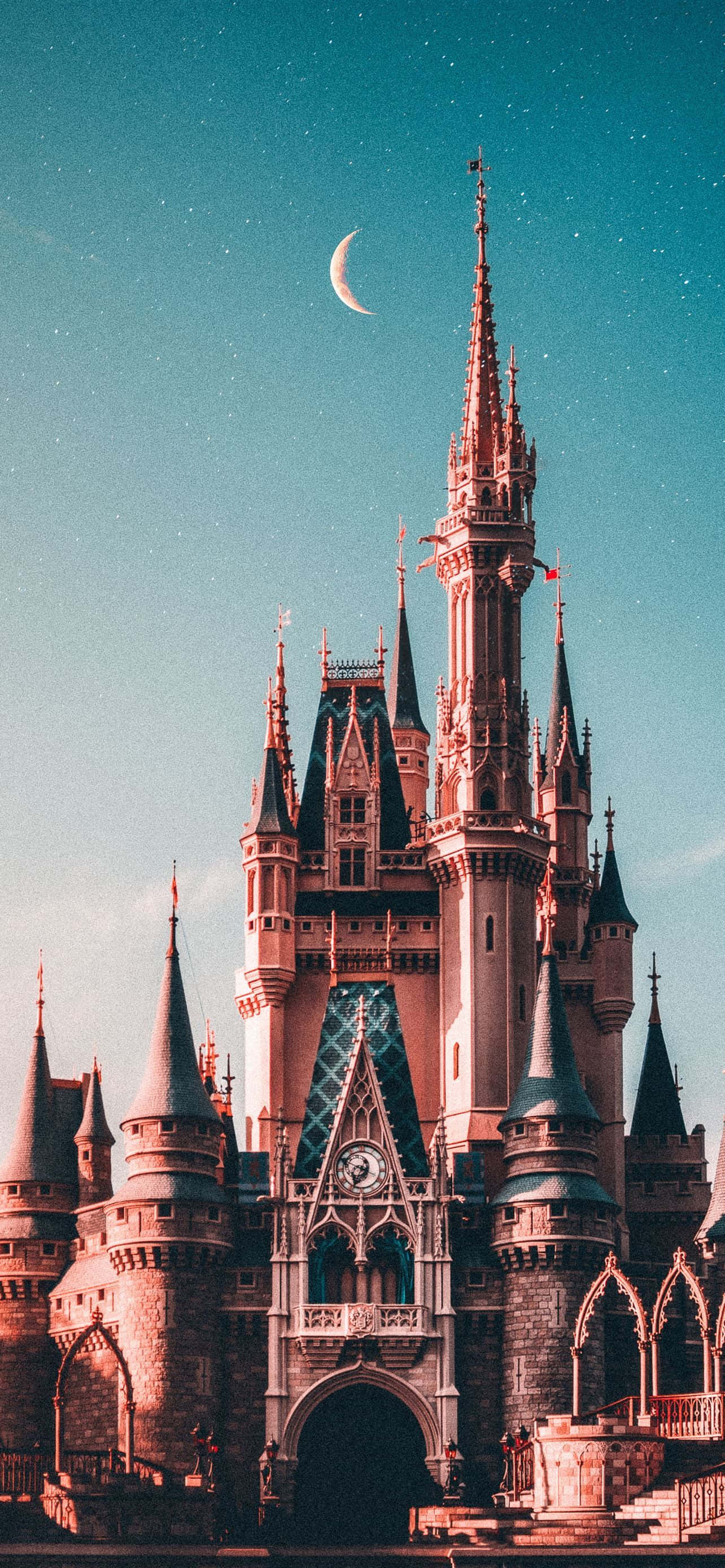 Disney World Castle Aesthetic Blue And Beige iPhone Wallpaper