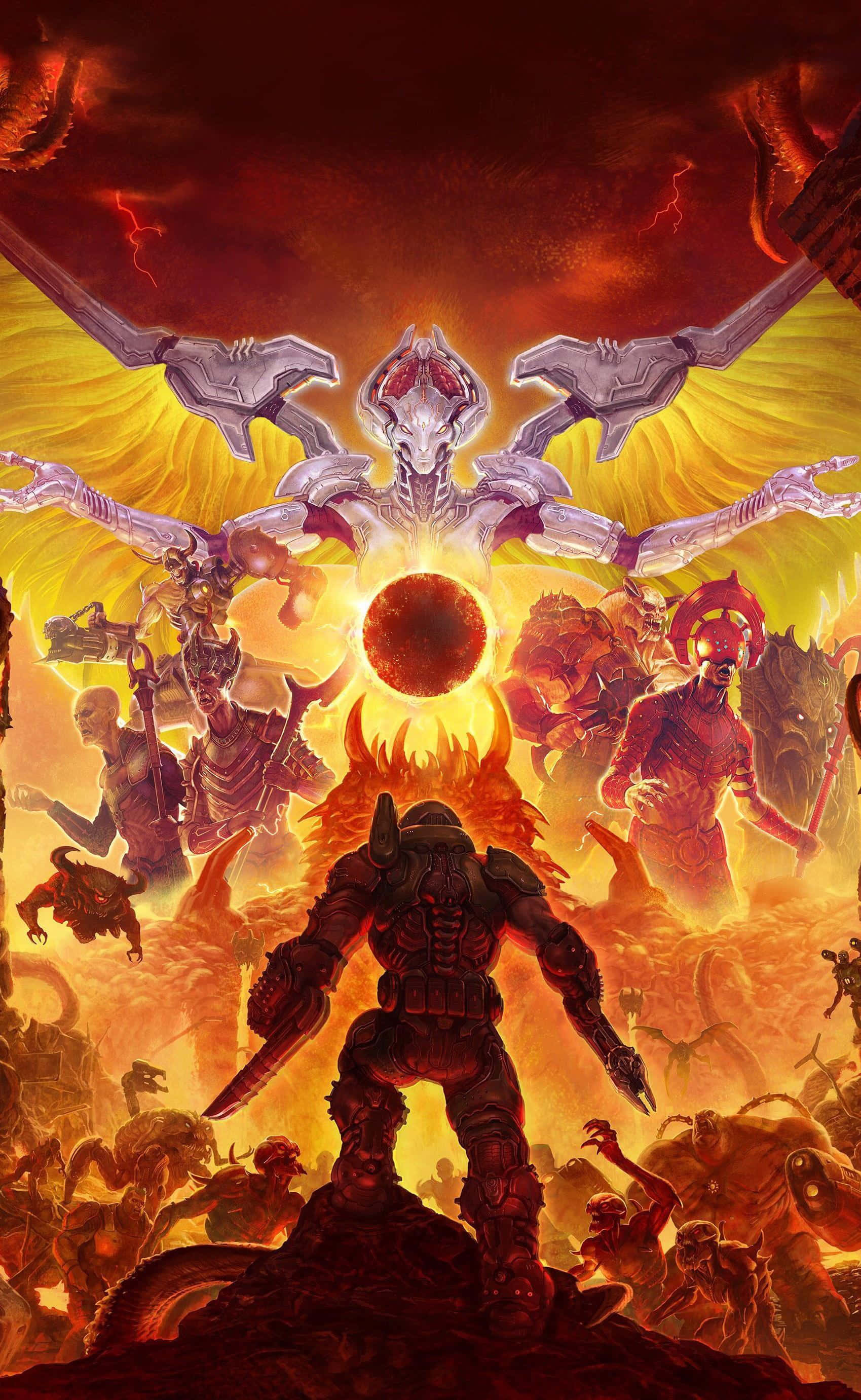 doomsday - isang poster na may demonyo at isang demonyo Wallpaper