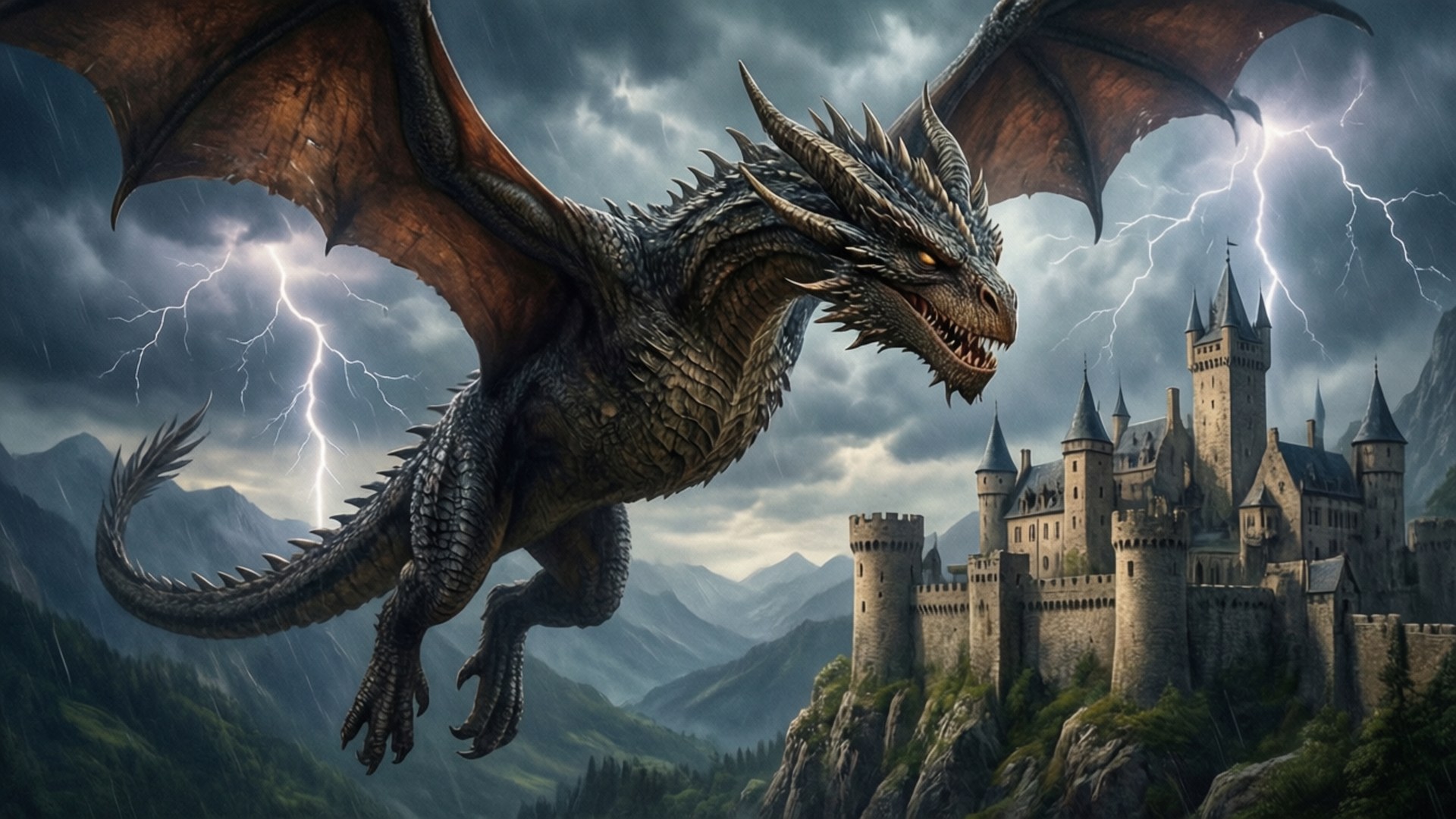 Dragon sa Itaas ng Kastilyo Wallpaper