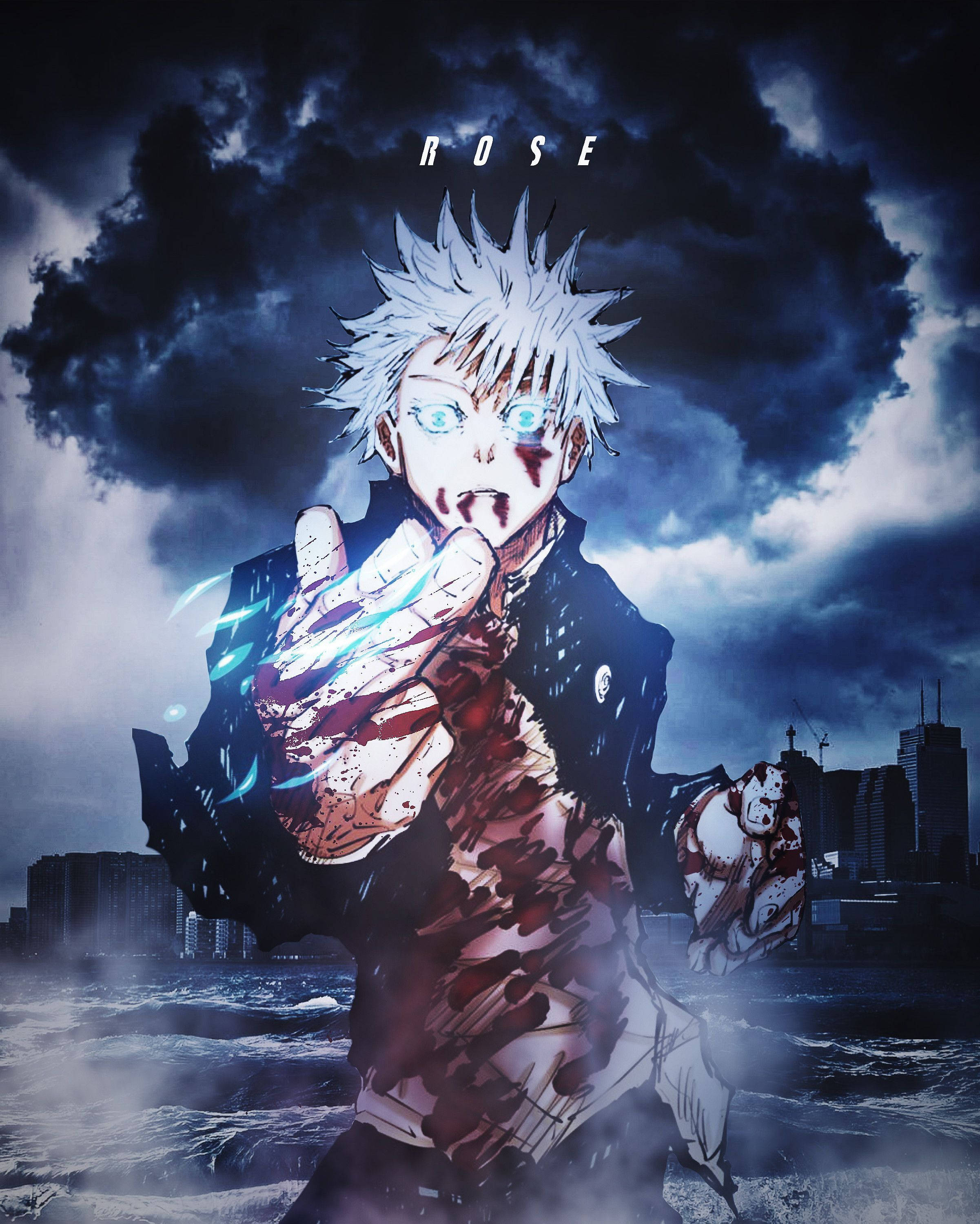 Dramatikong Sugatan na Satoru Gojo Jujutsu Kaisen Phone Wallpaper