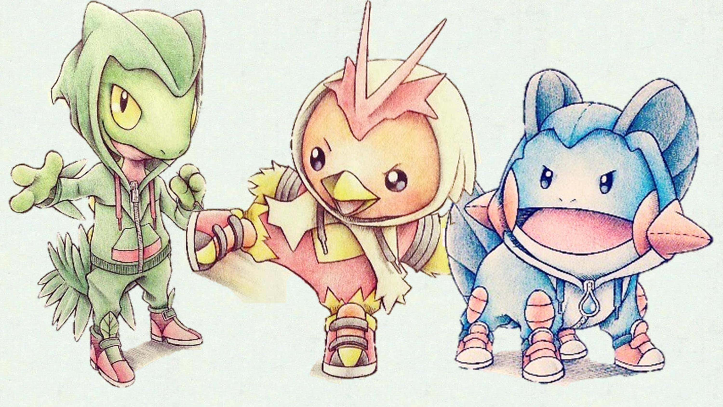 Drawing nina Treecko, Torchic, at Mudkip Wallpaper