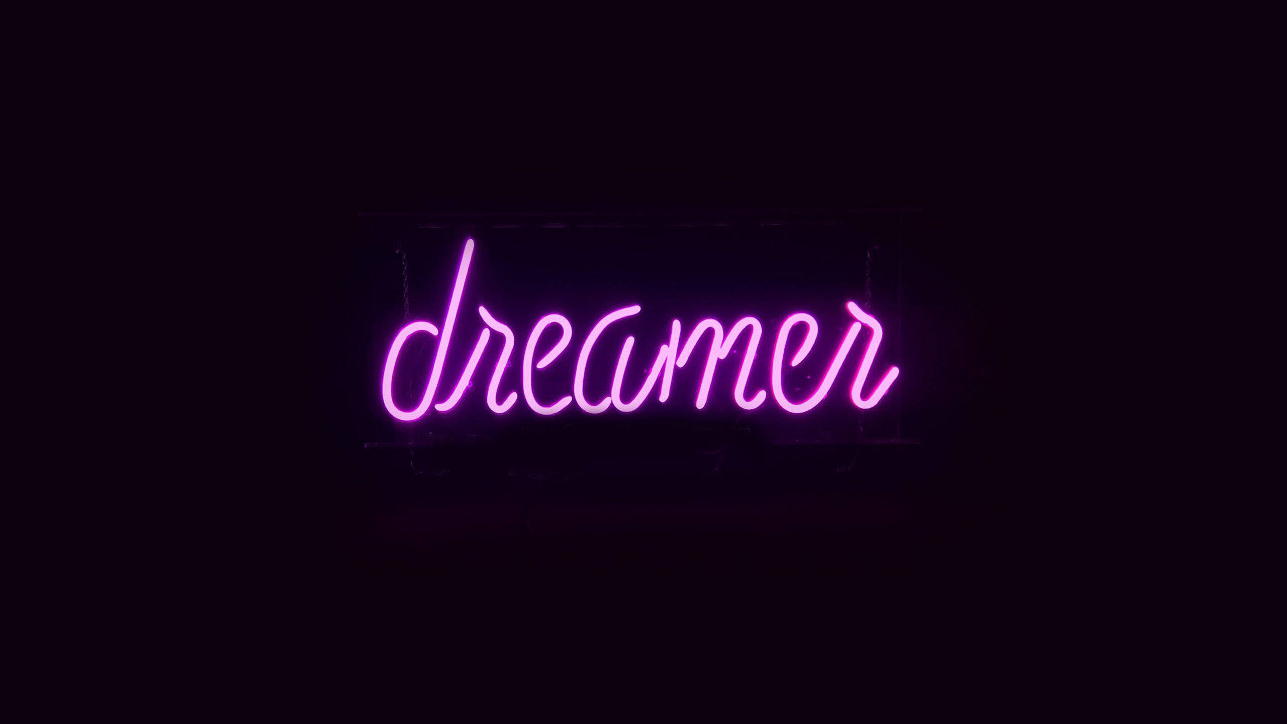 Dreamer Neon Dark Purple At Black Wallpaper