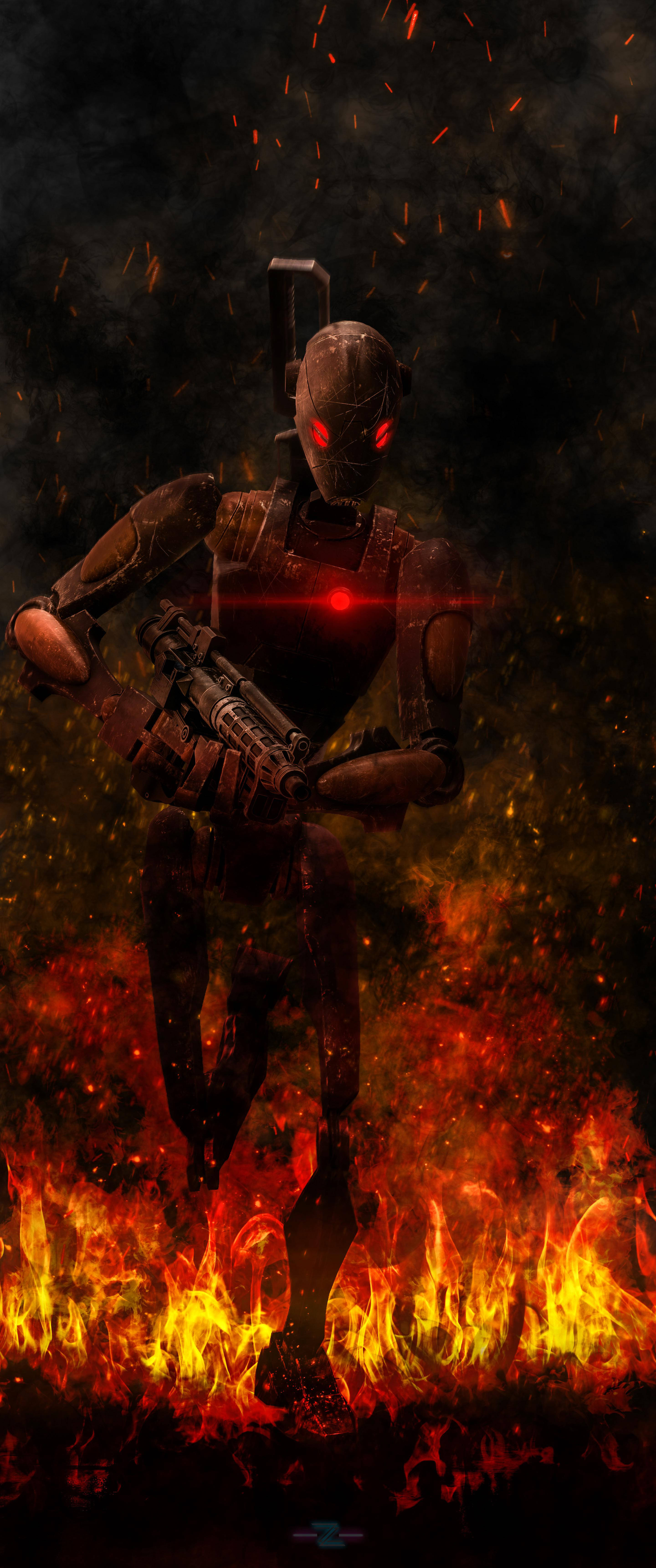 Droid na Tumakbo sa Apoy Wallpaper