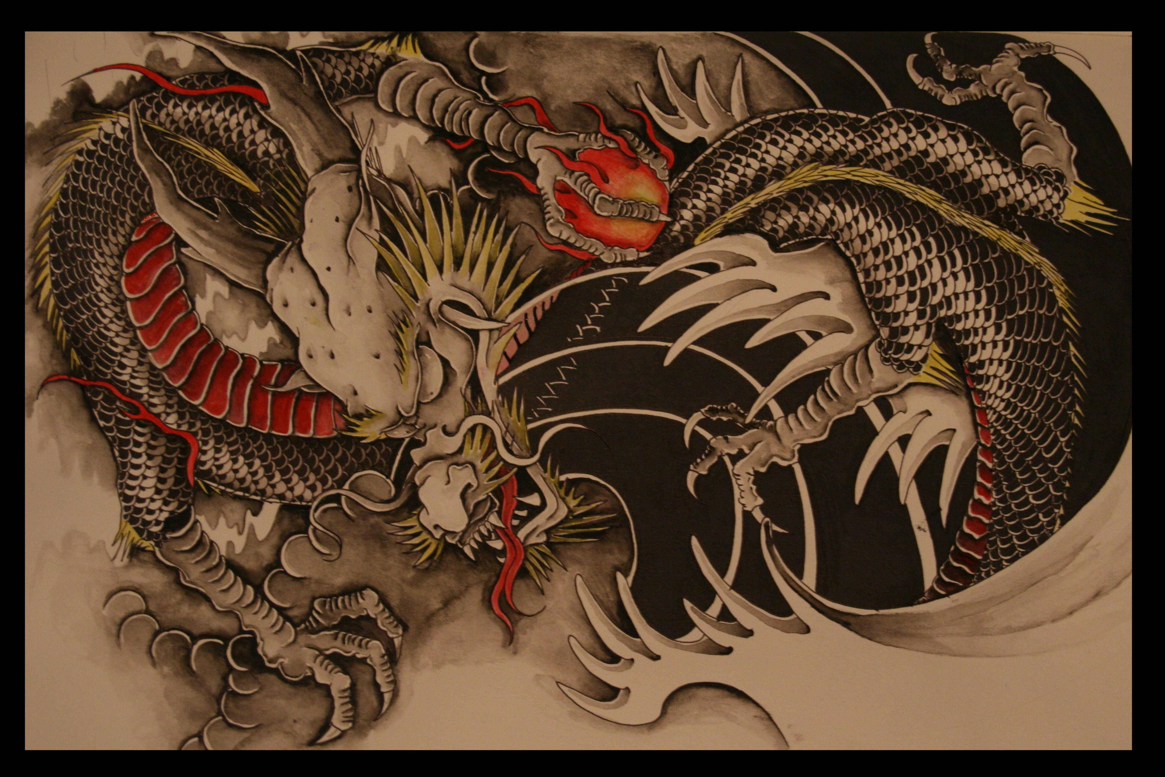Drowing na Japanese Dragon para sa PC Wallpaper
