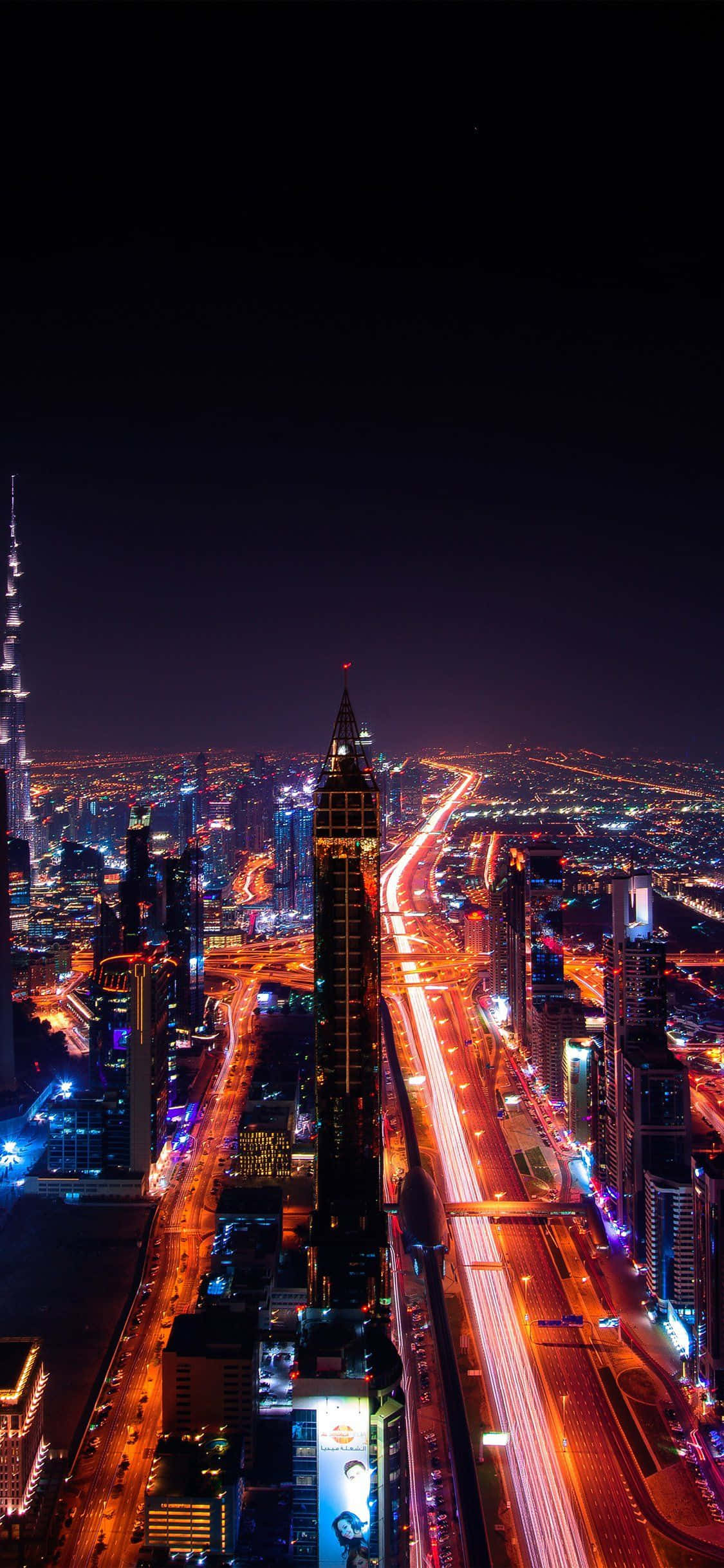 Dubai City iPhone Display Sa Gabi Wallpaper