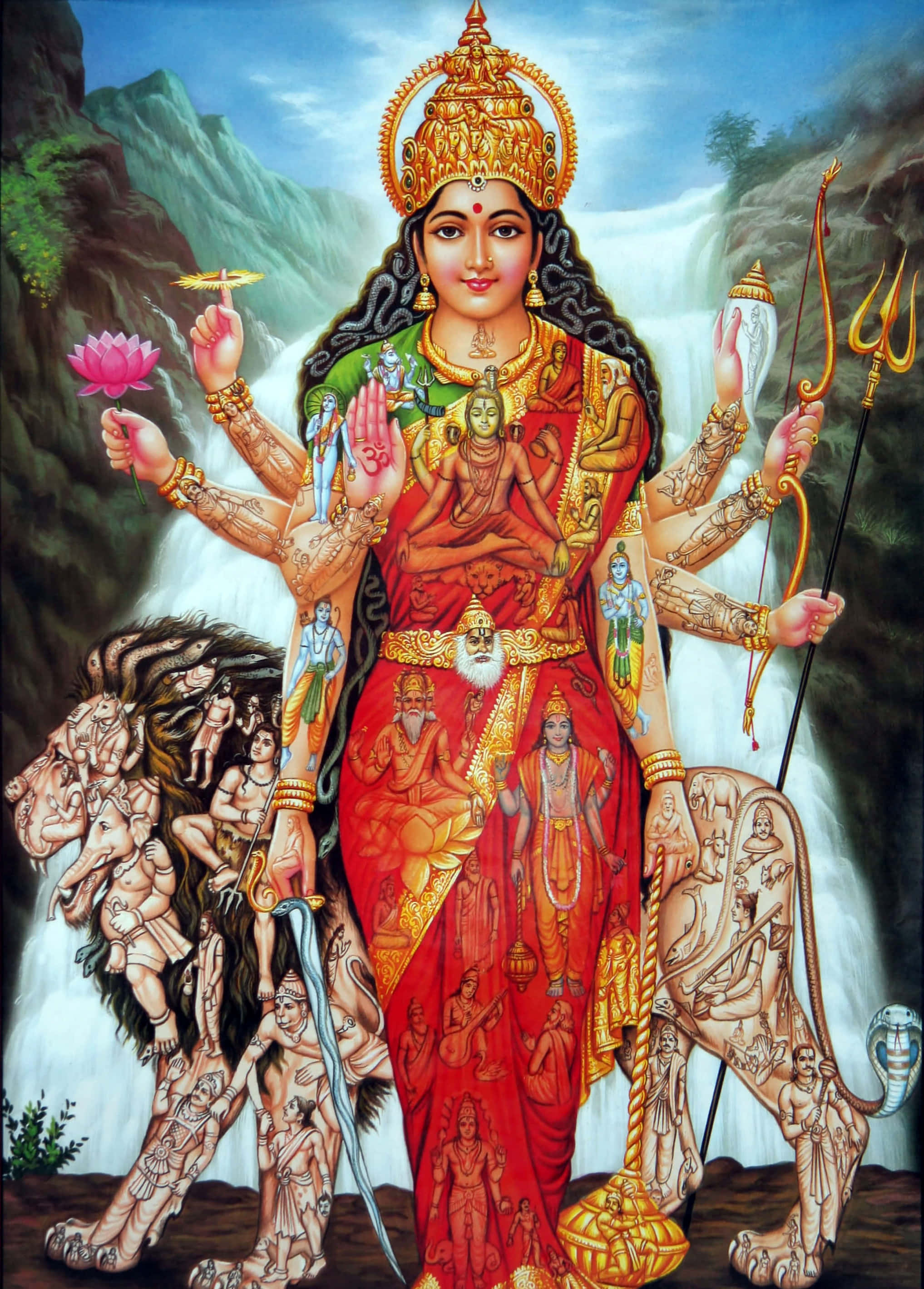 Durga Maa With Falls Picture Wallpaper