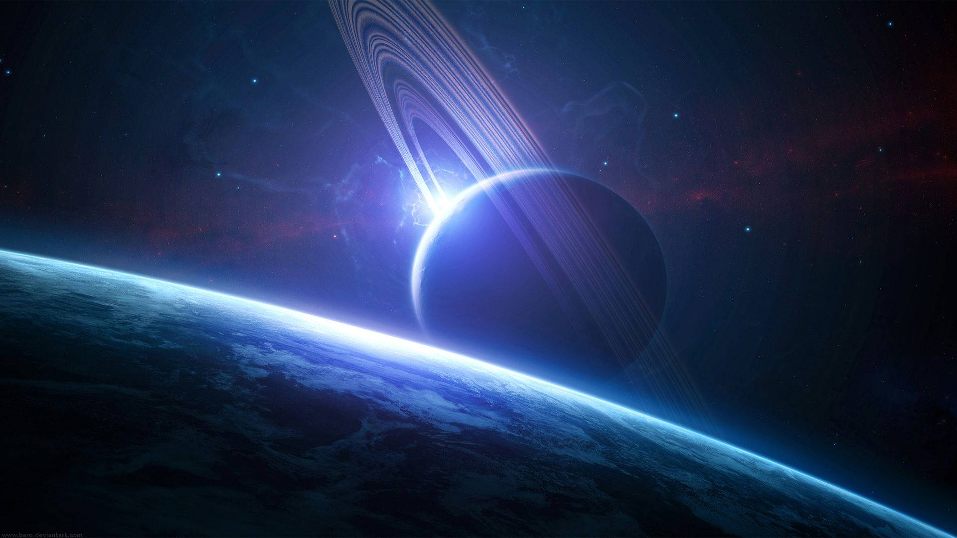 Earth at Saturn 1920x1080 HD Space Wallpaper