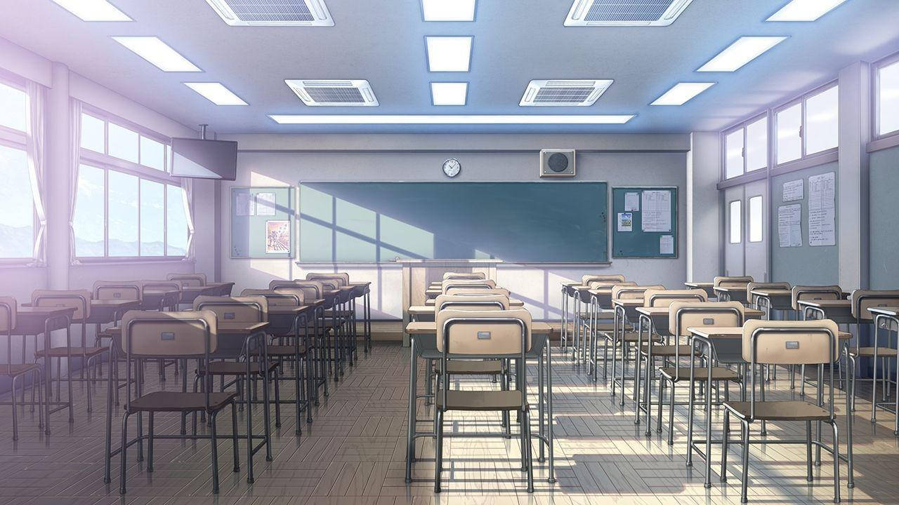 Eksena ng Anime School na Walang Laman na Silid-Aralan Wallpaper
