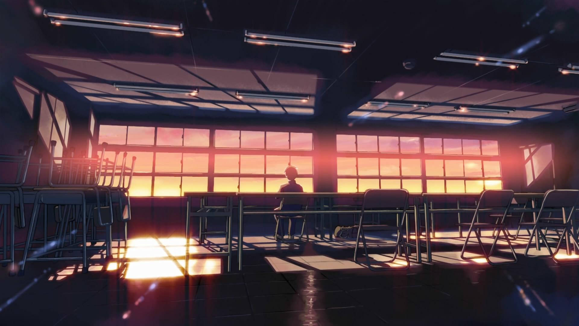 Eksena sa Paaralan ng Anime na Estudyante sa Silid-Aralan Pagkatapos ng Oras Wallpaper