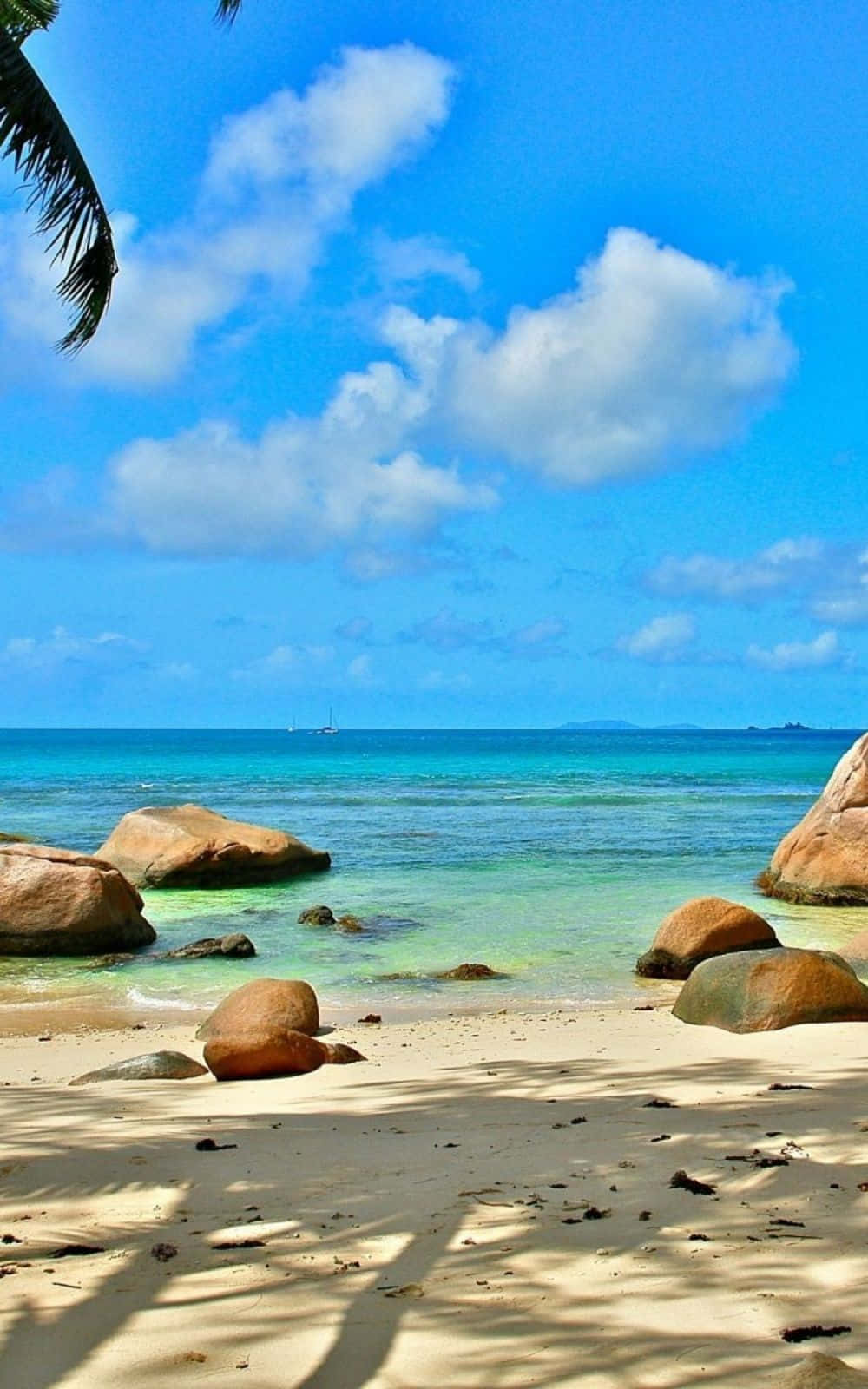 Tangkilahin ang mainit na sikat ng paraiso kasama ang Beach Phone. Wallpaper