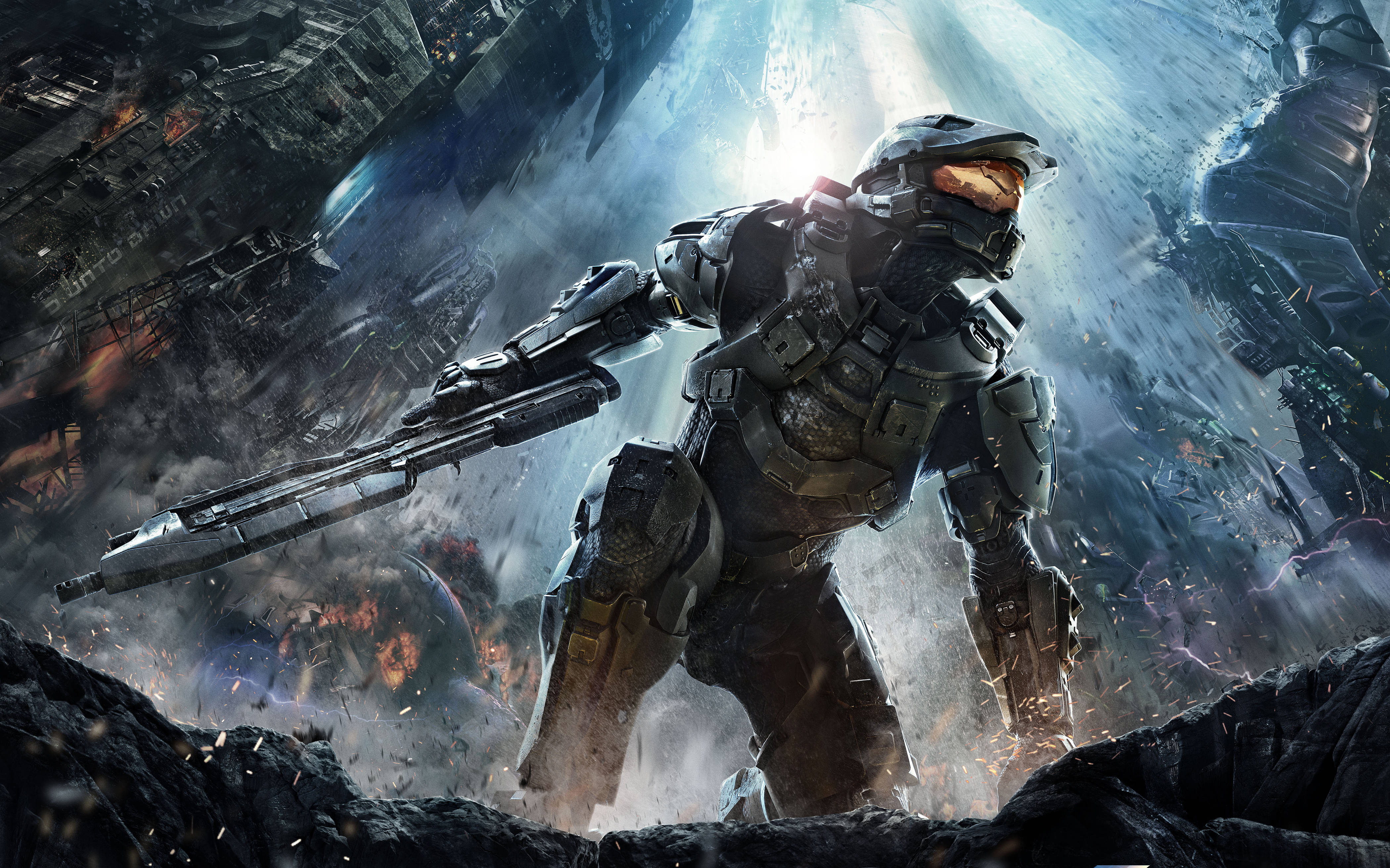 Epikong Eksena ng Halo Master Chief sa 4K Gaming Phone Wallpaper