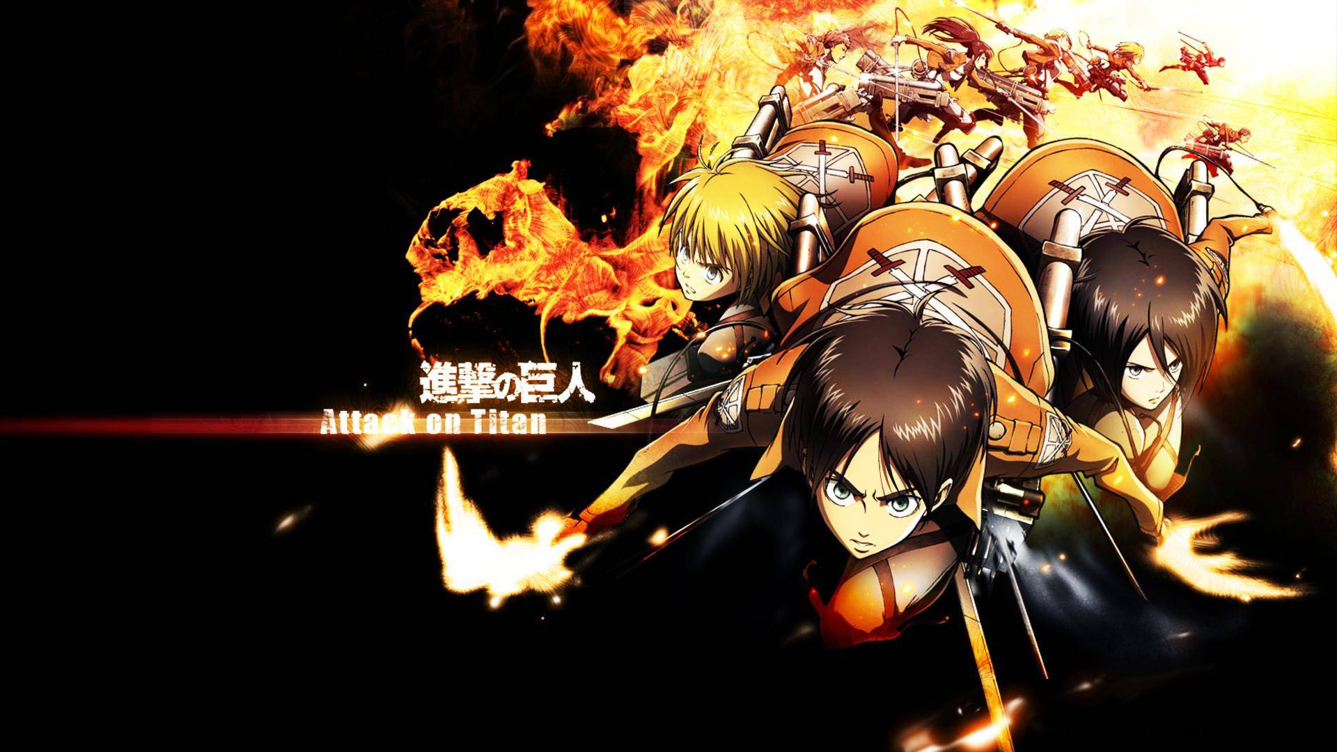 Eren, Mikasa, at Armin mula sa Attack On Titan Anime Wallpaper