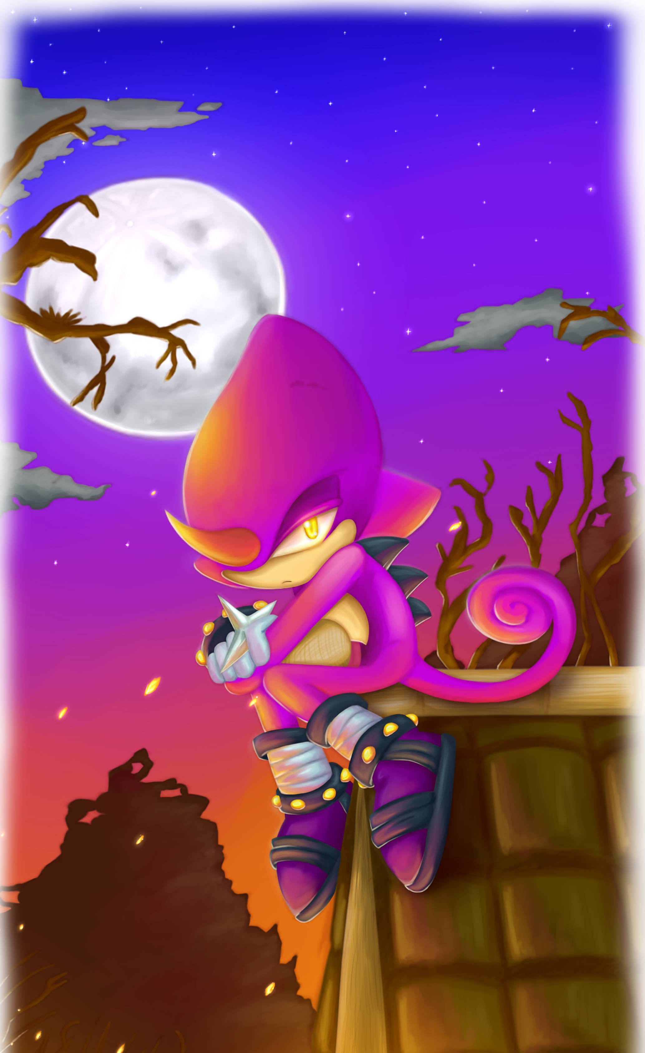 Espio The Chameleon Full Moon Wallpaper