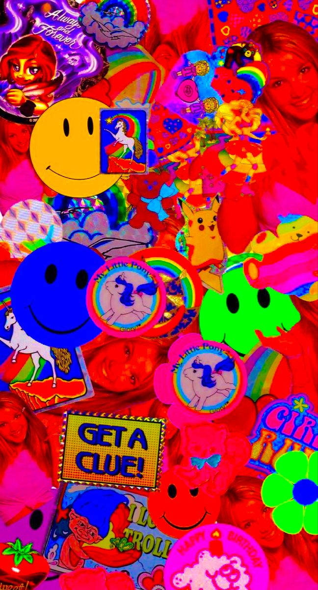 Estetika Indie Kid Mukha Nakatatawa Pula Asul Wallpaper