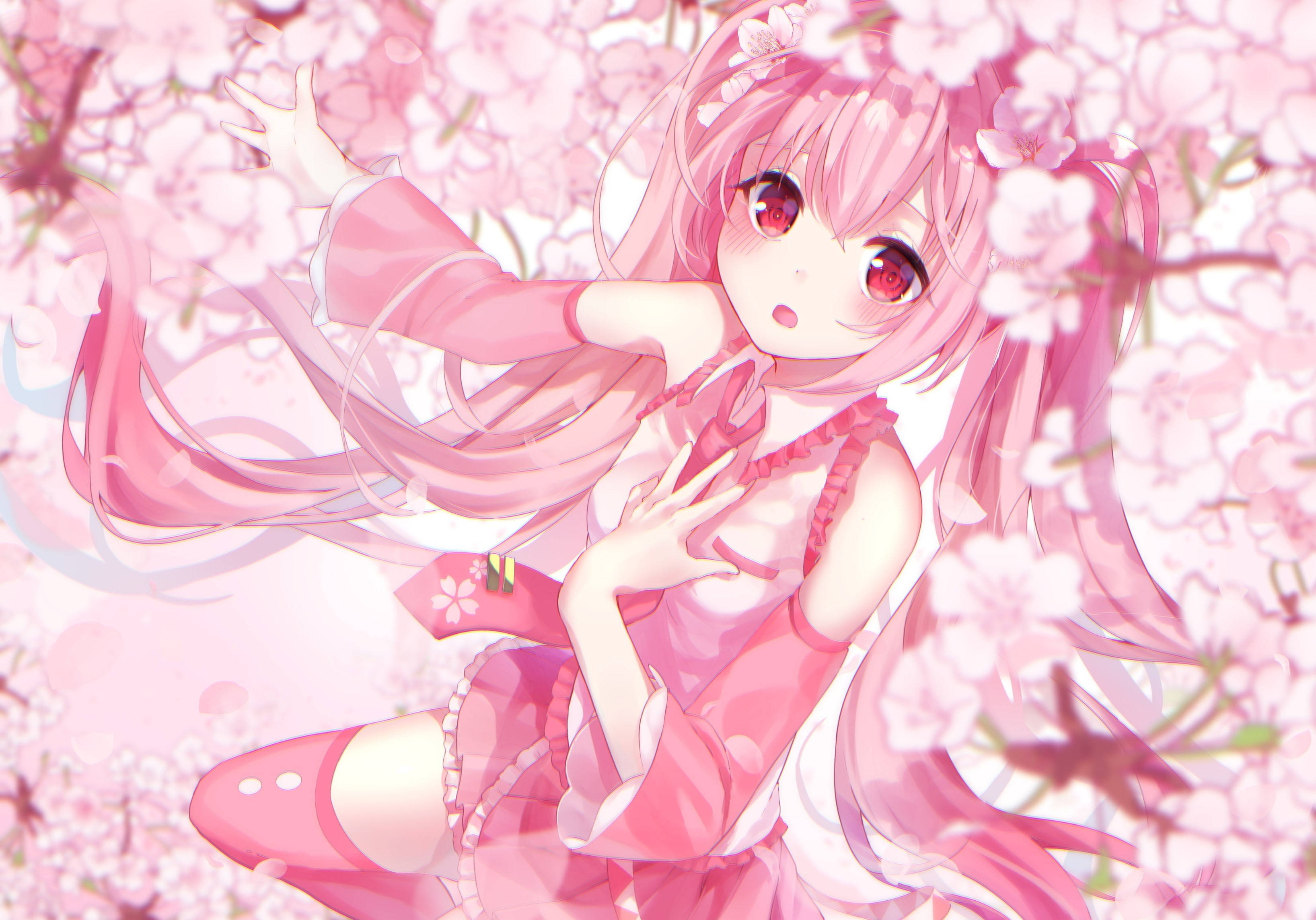 Estetikang Anime na Pink na Bulaklak Wallpaper