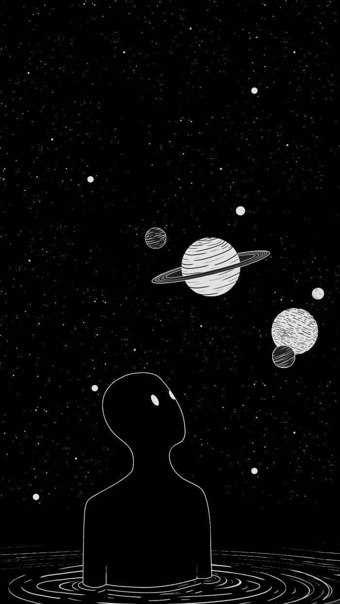 Estetikang Emo na May mga Planeta Wallpaper