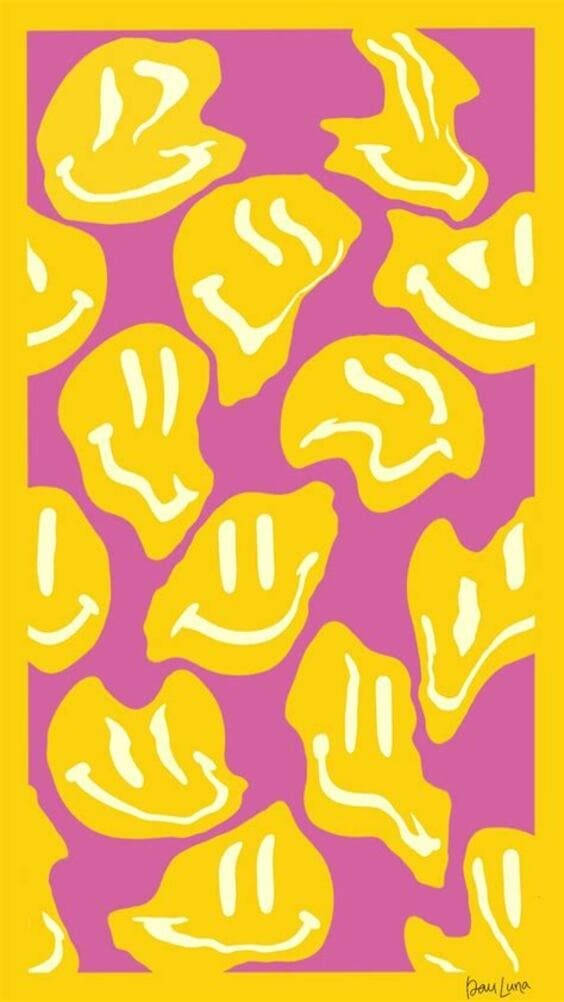 Estetikang Indie Kid na Natunaw na Dilaw na mga Mukhang Nakangiti Wallpaper