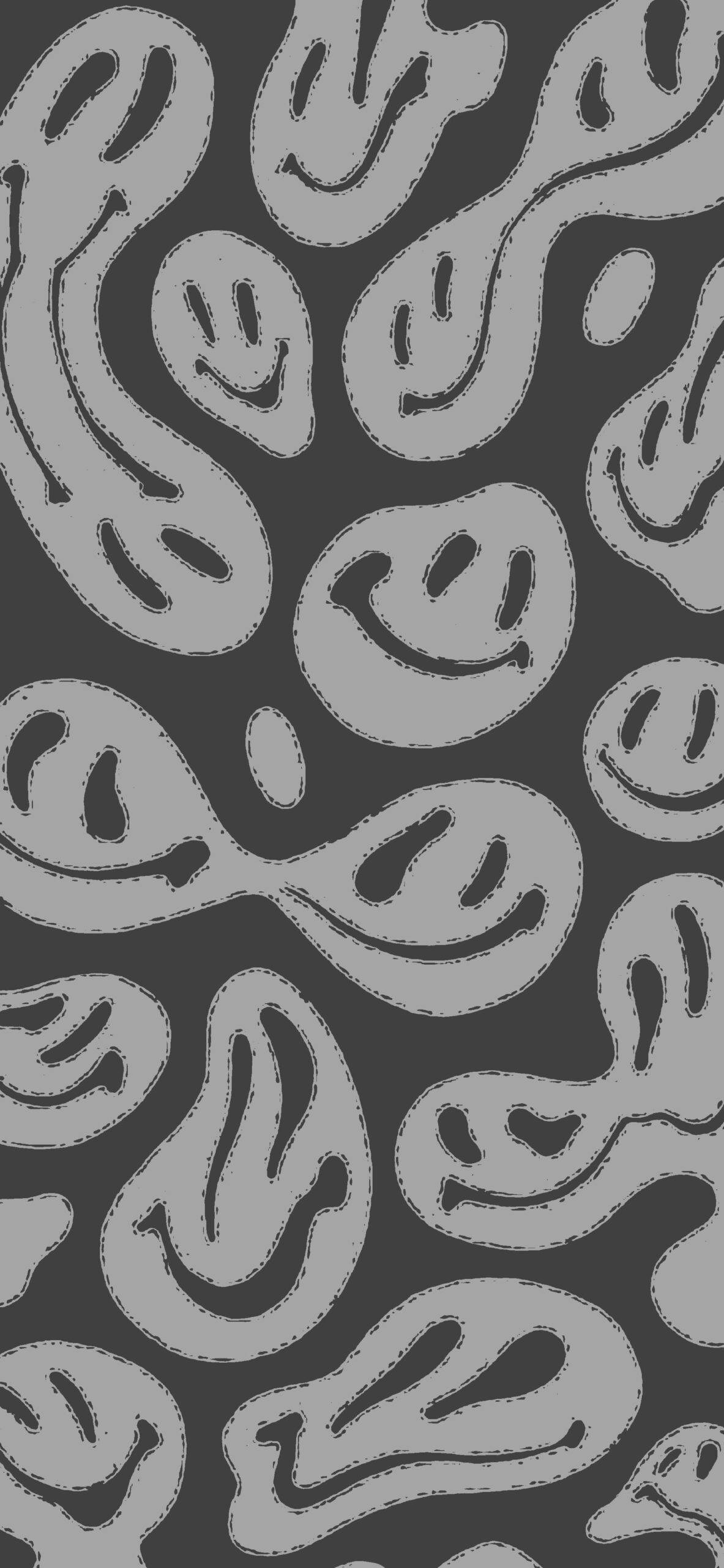 Estetikang Trippy ng mga Distorted Smiley sa Grayscale Wallpaper