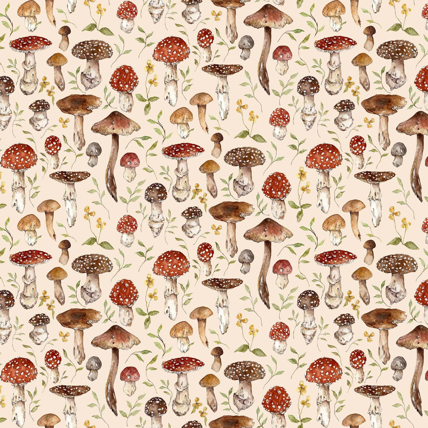 Estetikang Vintage na Cute na Kabute na Beige Wallpaper