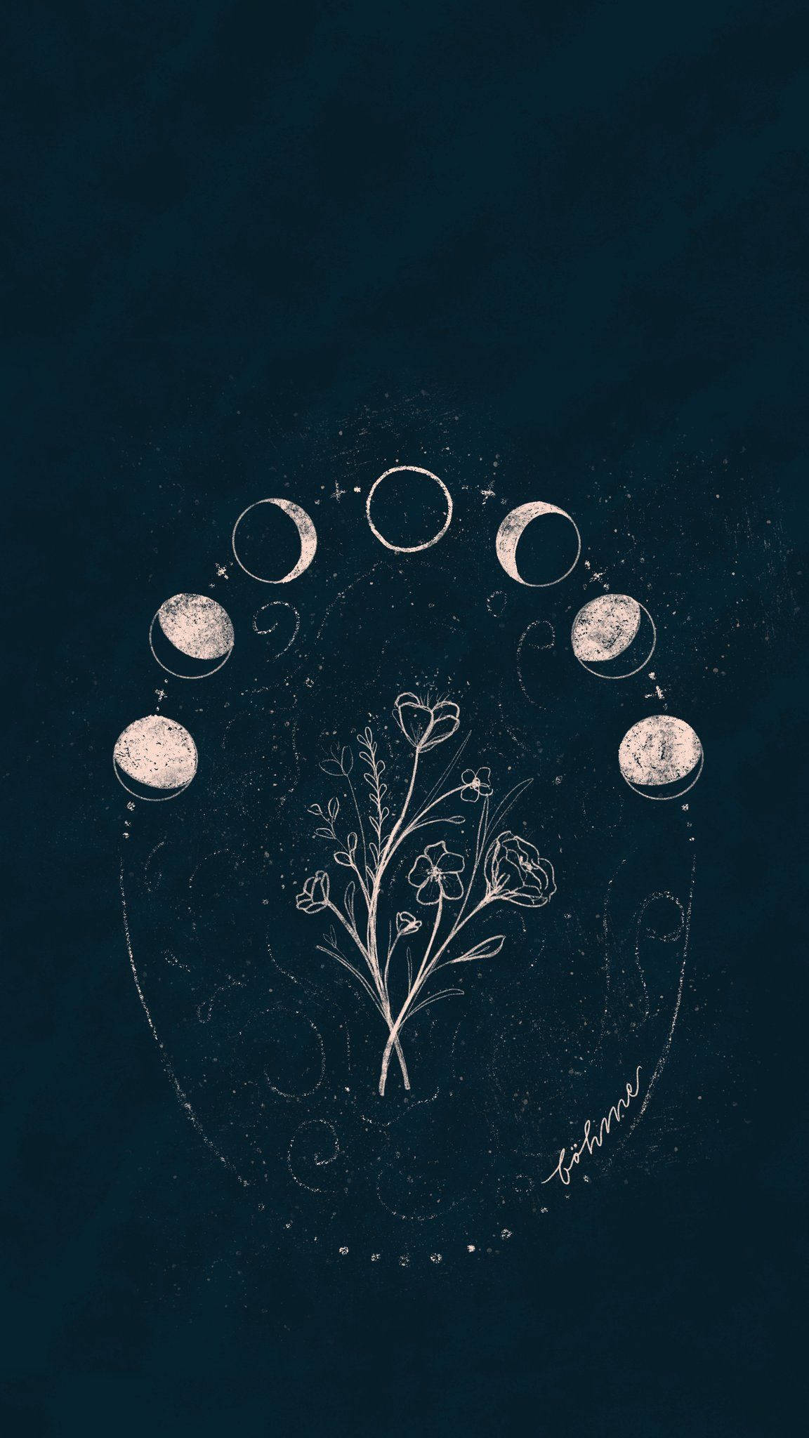 Estetikang Witchy na Bulaklak ng Buwan Wallpaper
