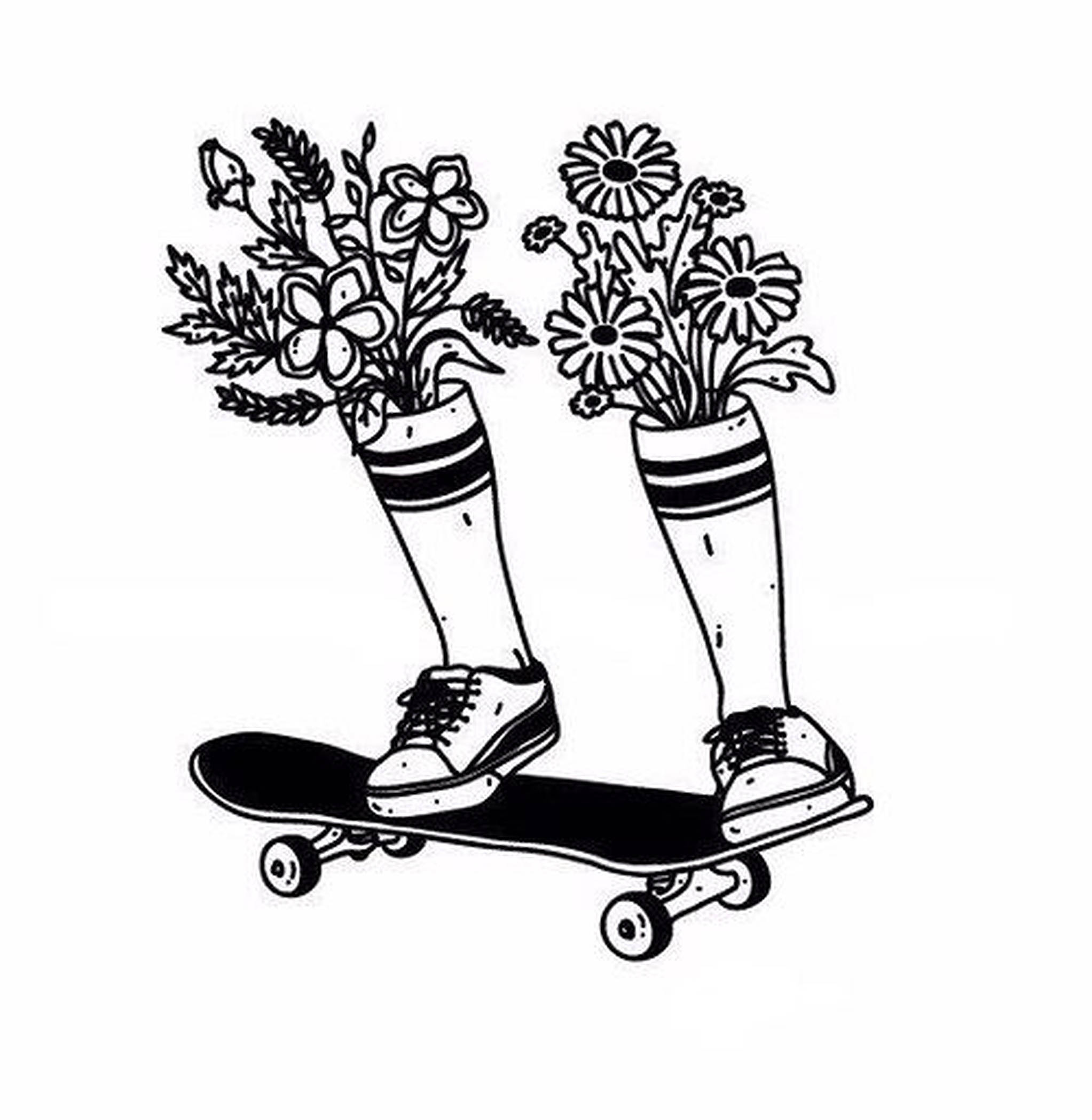 Estetikong Doodle ng Batang Skateboarder Wallpaper