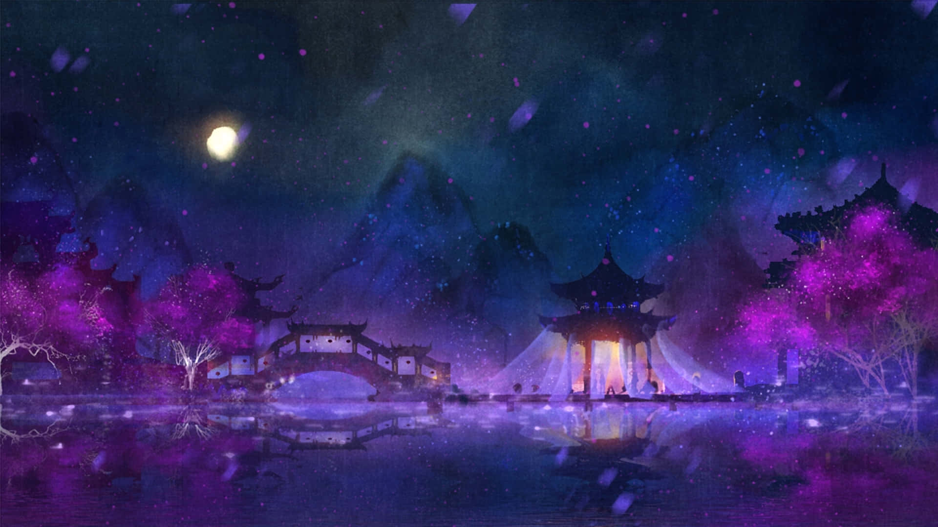 Fairytale Fantasy: Isang napakagandang purple na anime background Wallpaper