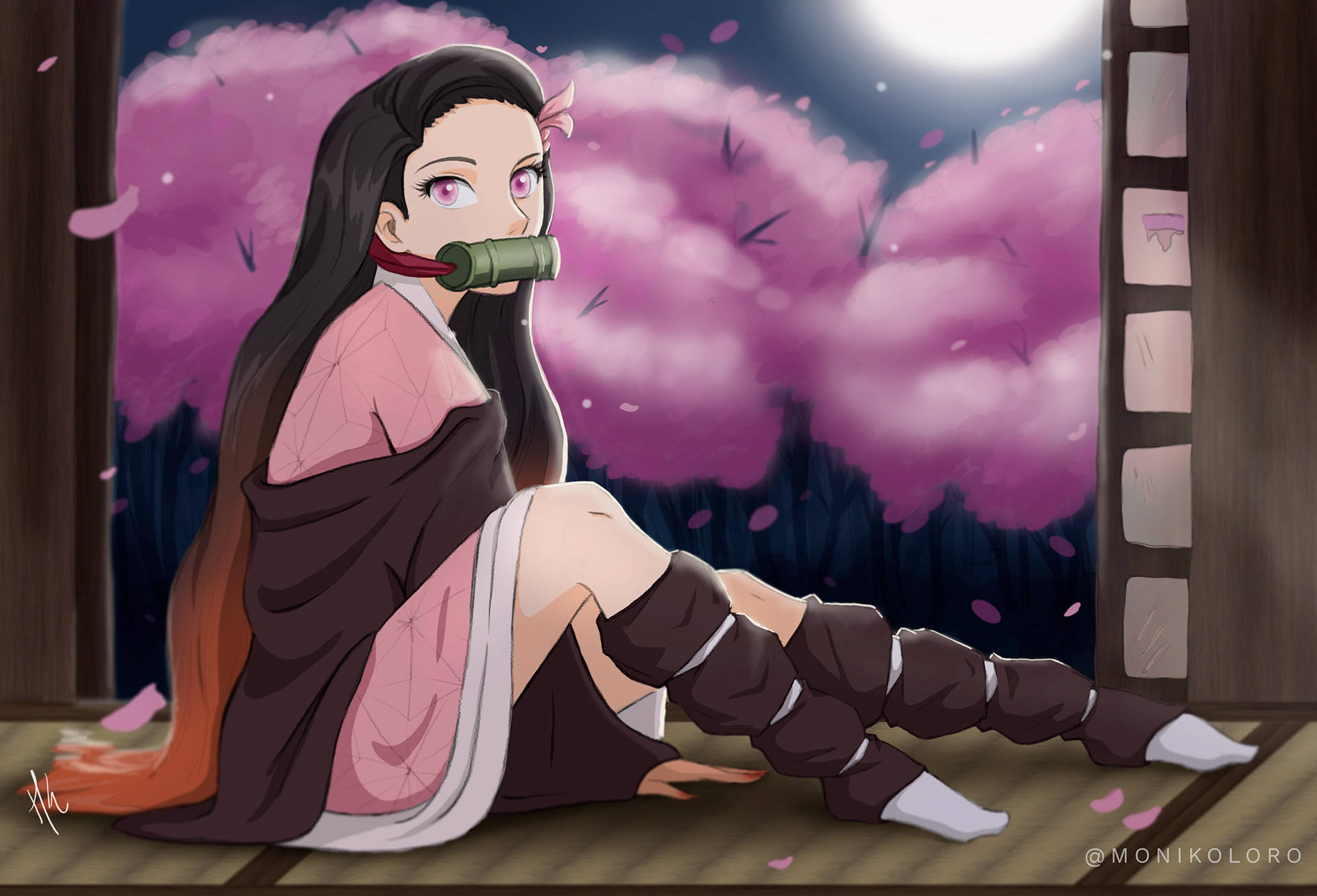 Fan Art Ilustrasyon ng Demon Slayer Nezuko Wallpaper