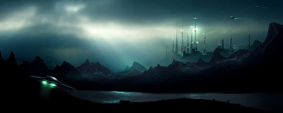 Fantasy Madilim na Gabi Bilang Panoramikong Desktop Wallpaper