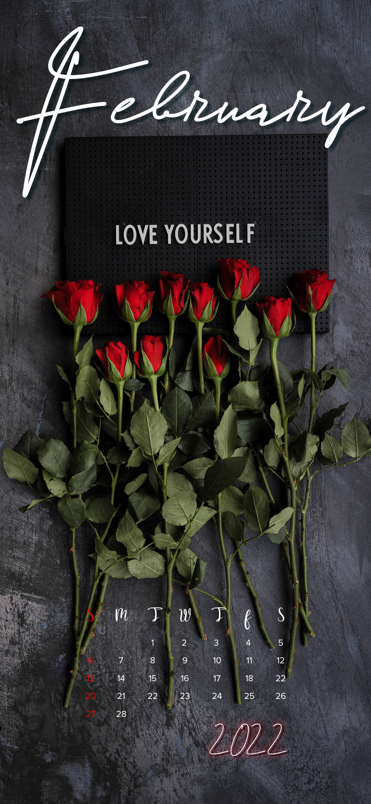 Pebrero 2022 Roses Calendar Wallpaper