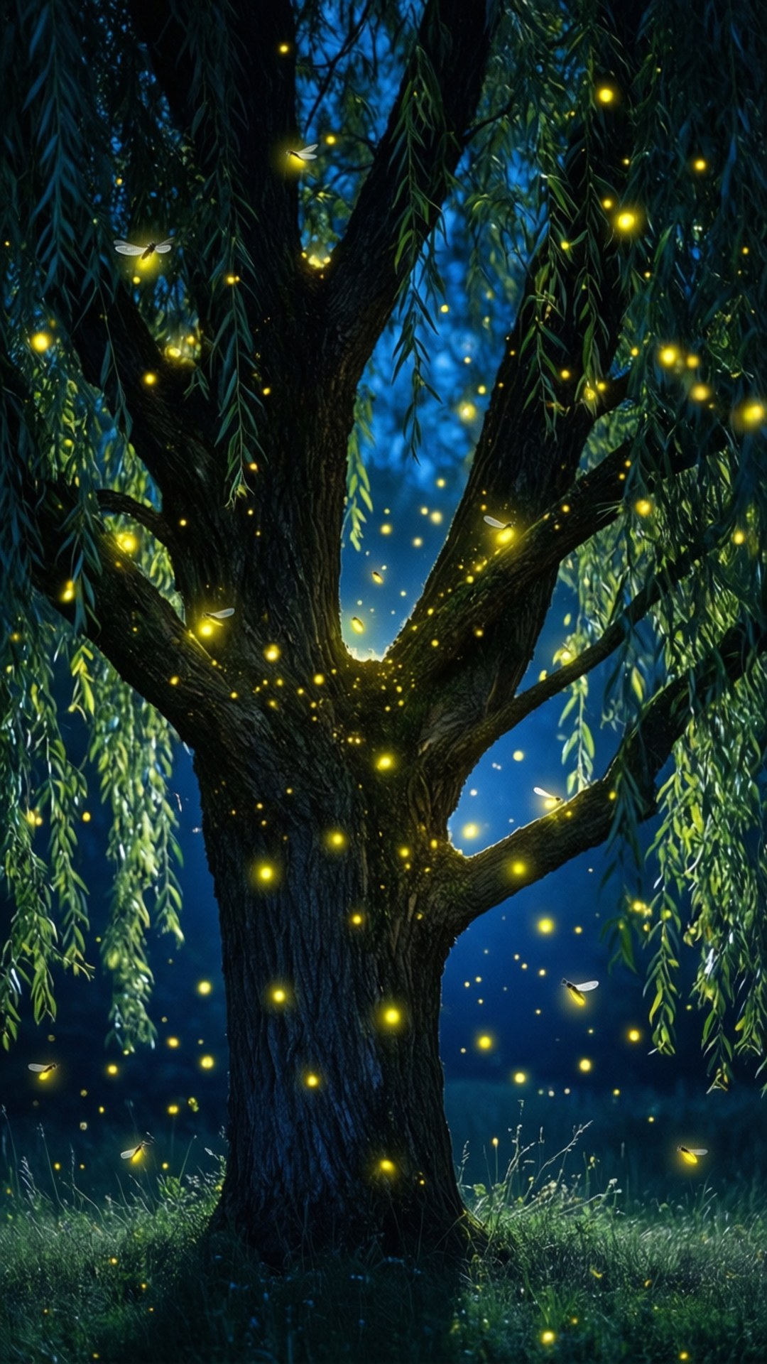 Firefly Willow Night Wallpaper