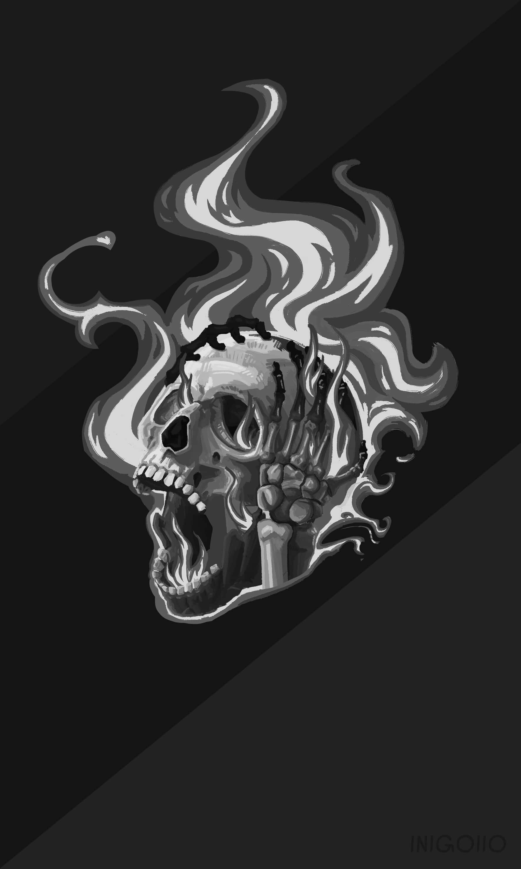 Flaming Skull – Isang Walang Kamatayan na Simbolo ng Kapangyarihan Wallpaper