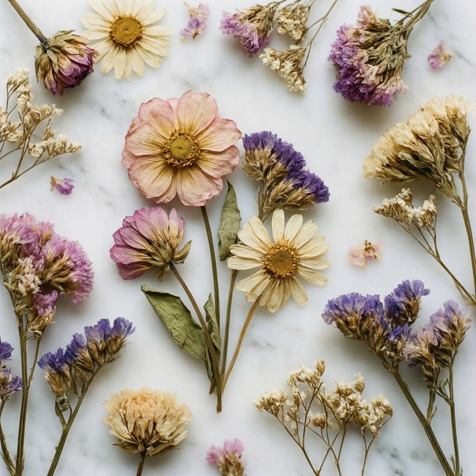 Flat Lay ng Pinindot na Bulaklak Wallpaper
