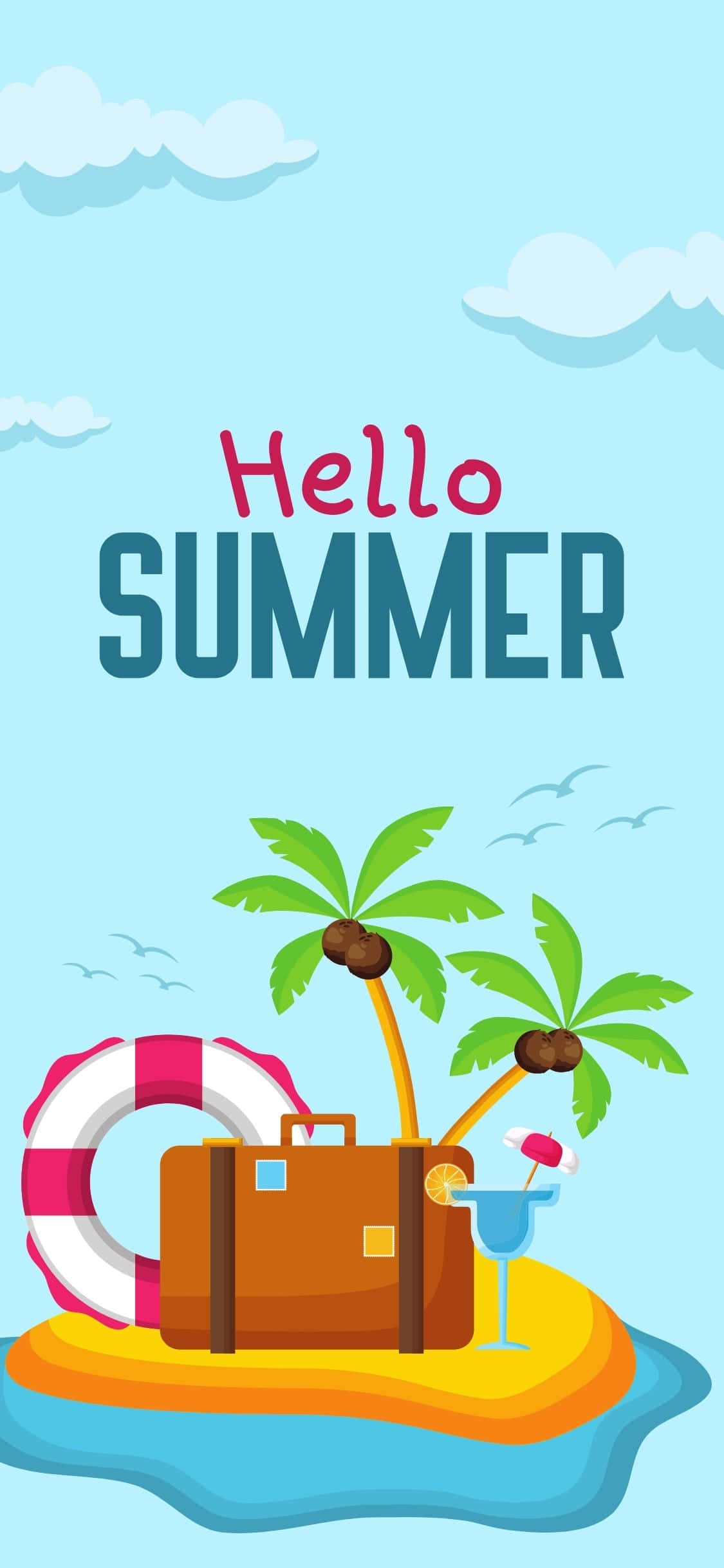 Floating Island Illustration iPhone X Summer Background Wallpaper