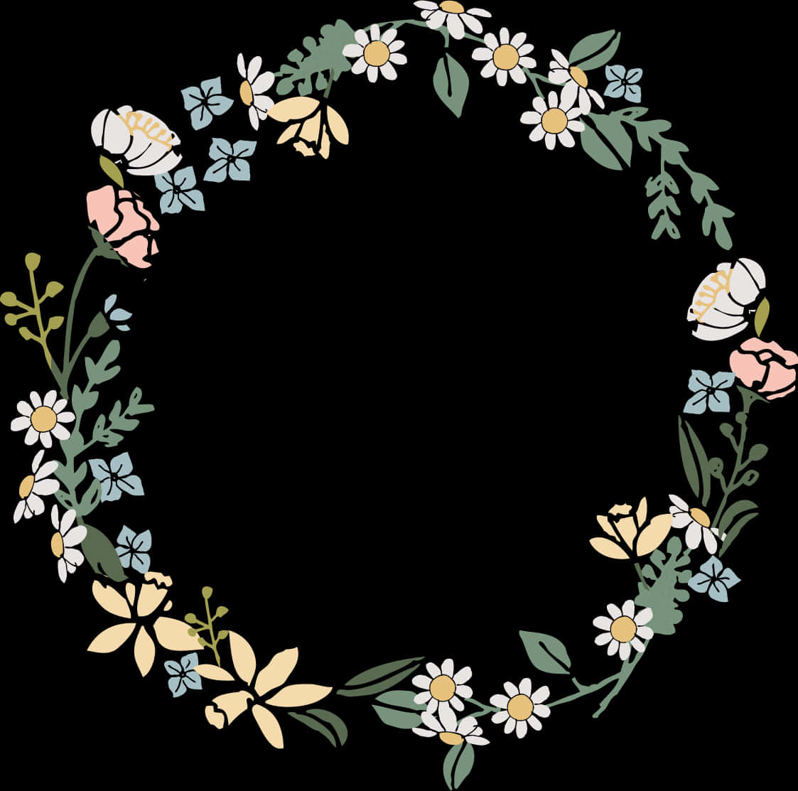 Floral Wreath Illustration Black Background.PNG Wallpaper