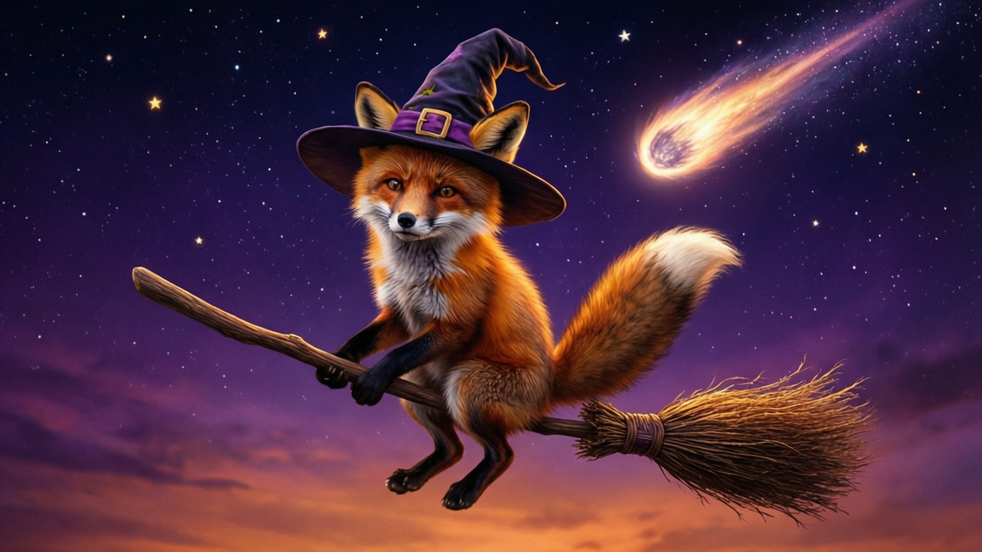 Fox na Bruhang Lumilipad sa Walis Wallpaper
