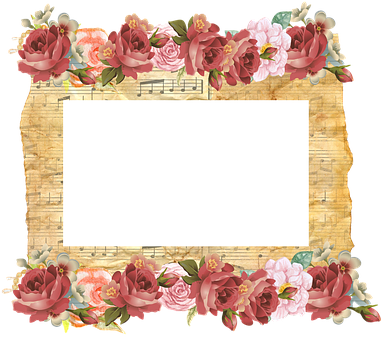 Frame na May Temang Musika at Bulaklak Wallpaper