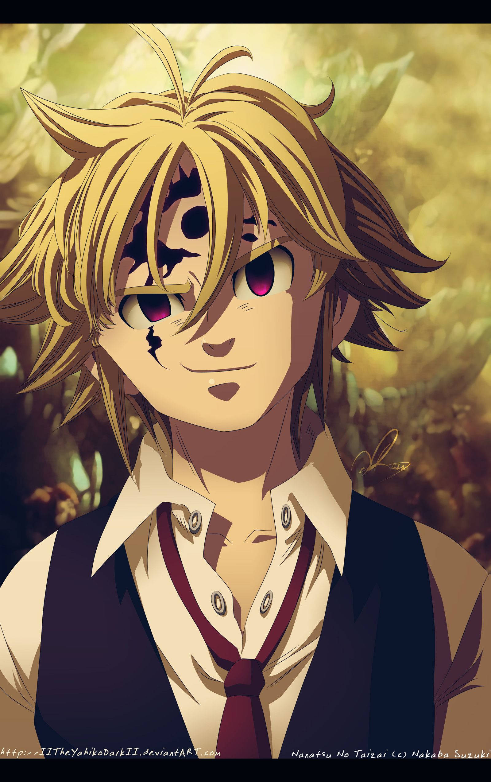 Mula sa anime “The Seven Deadly Sins”, si Meliodas ay handa na sa labanan sa kanyang klasikong estilo. Wallpaper