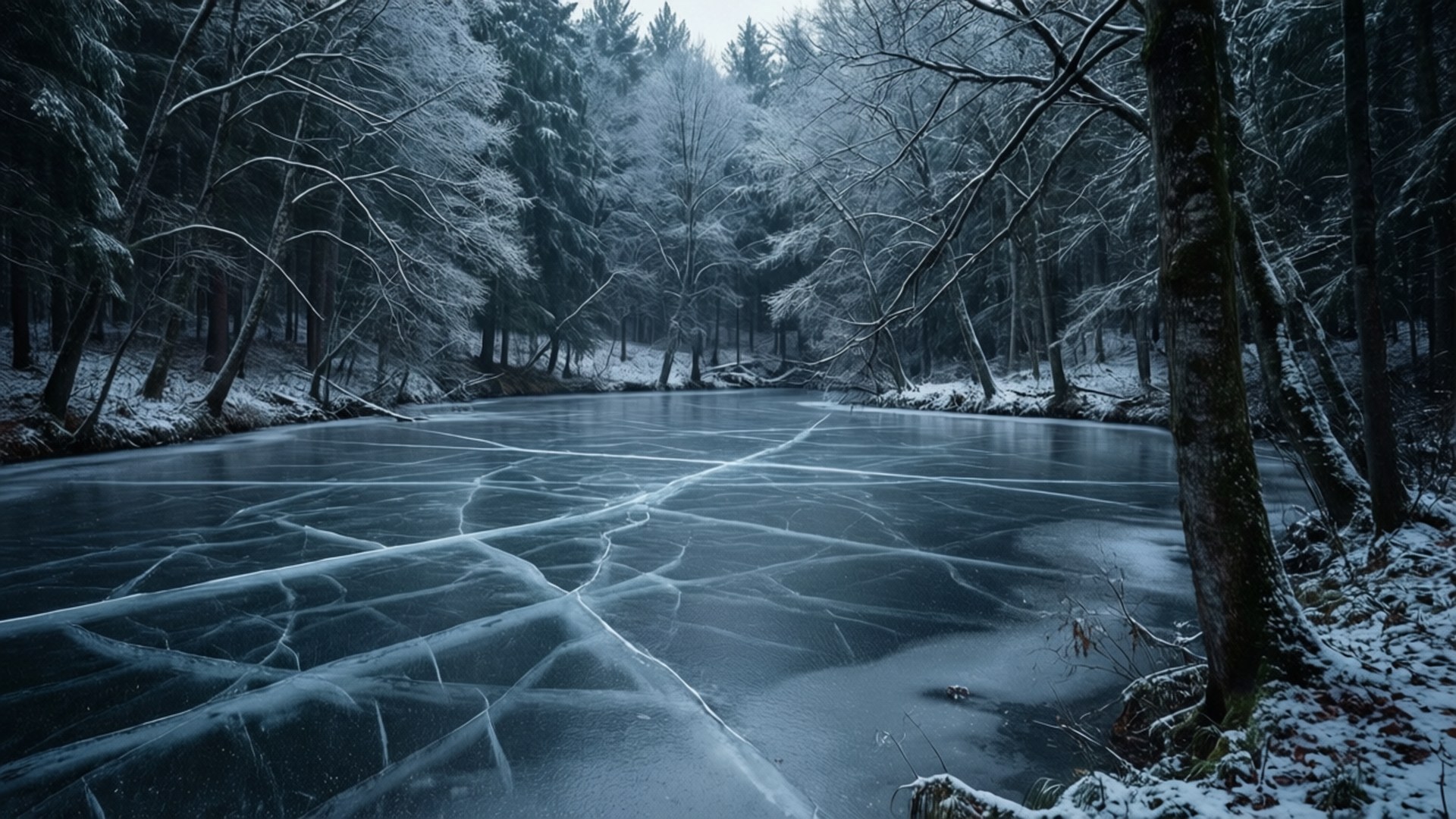 Frozen Lake sa Madilim na Kagubatan Wallpaper