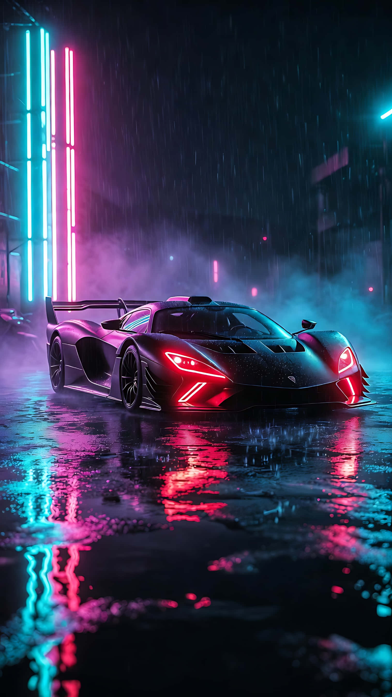 Futuristic supercar na may bukas na pinto at makulay na usok na sining Wallpaper